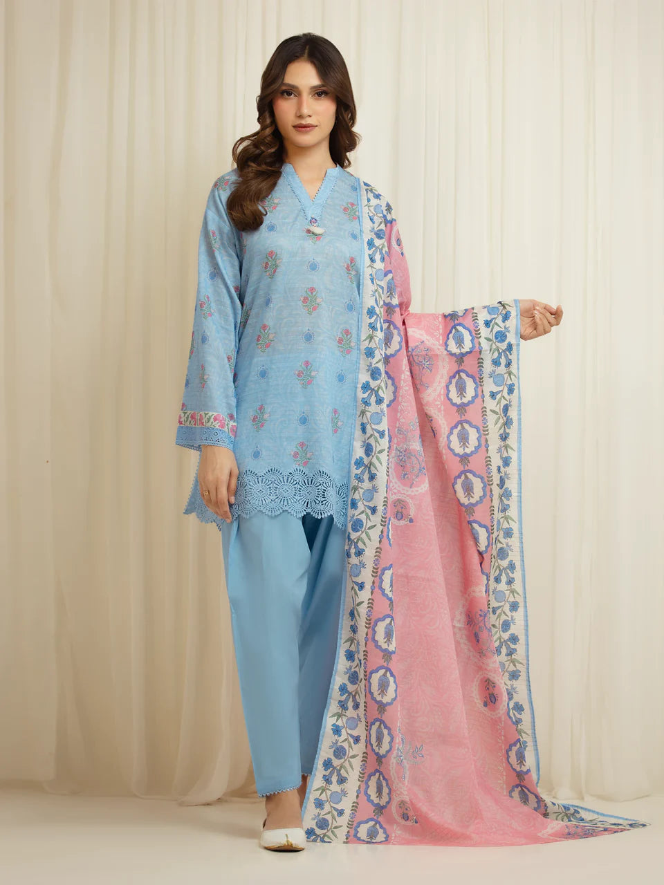 MERAK ZARI | Unstitched 3PC lawn  EWU6M6-052-3P