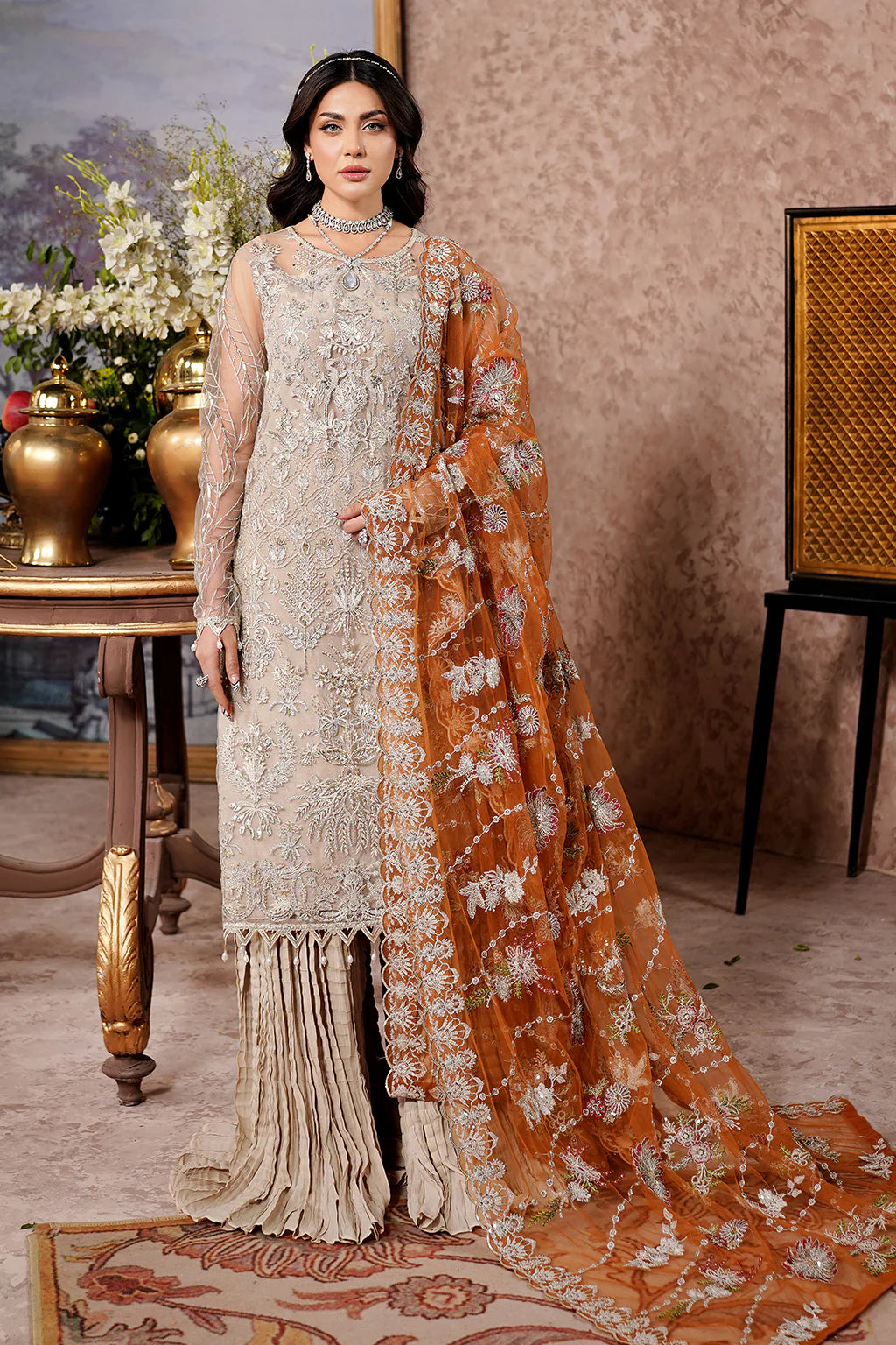 Luxury Embroidered Net Unstitched 3PC Suit By Maryams