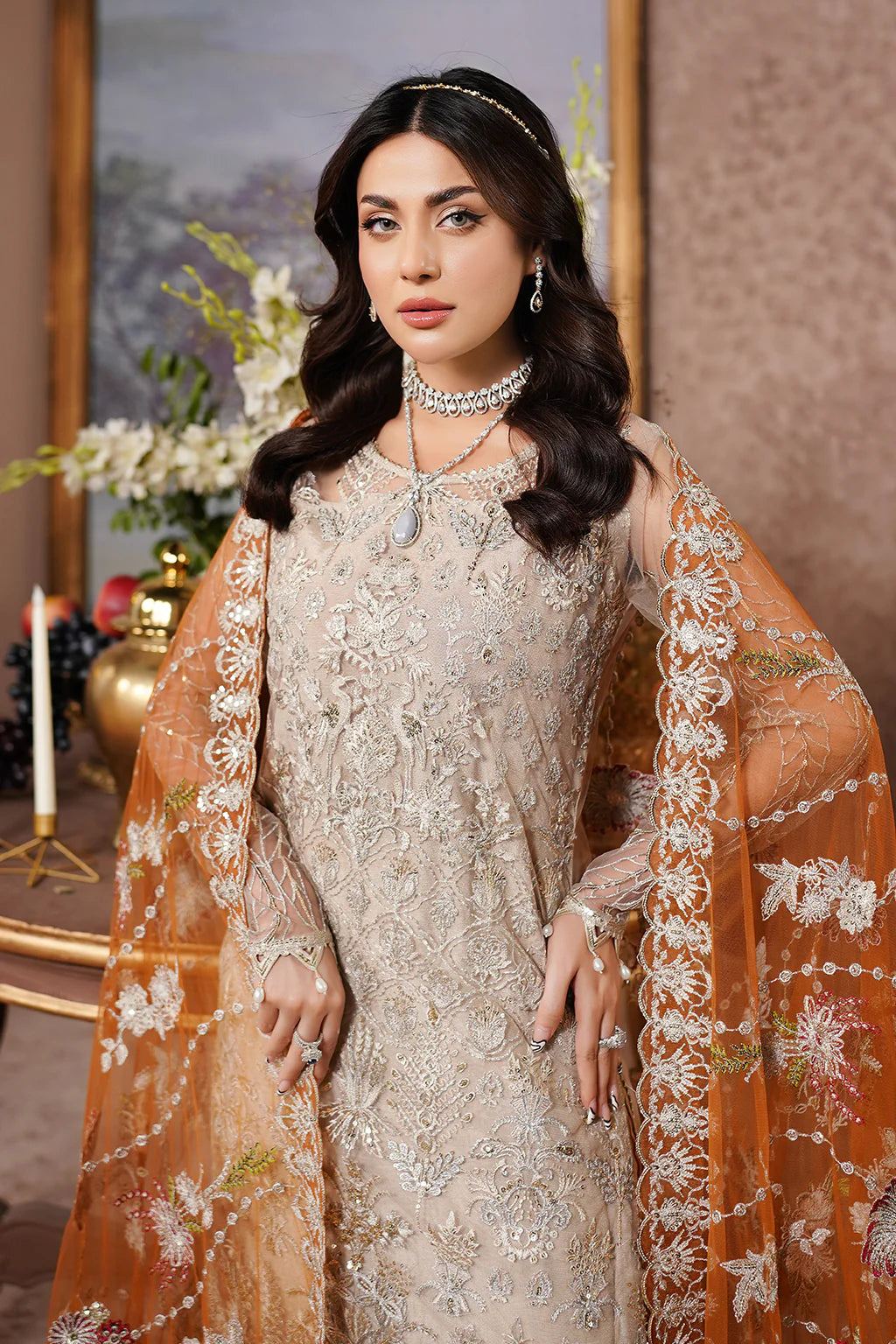 Luxury Embroidered Net Unstitched 3PC Suit By Maryams