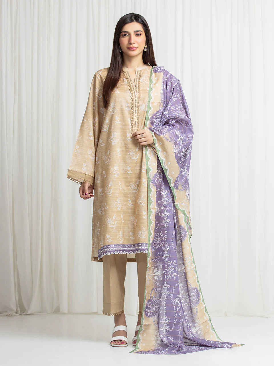 MERAK ZARI | Unstitched 3PC lawn  EWU6M6-057-3P