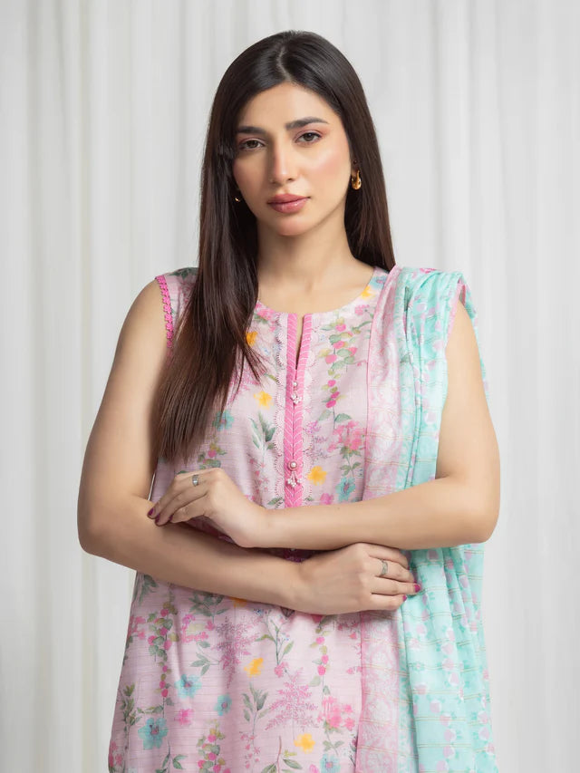 MERAK ZARI | Unstitched 3PC lawn  EWU6M6-062-3P
