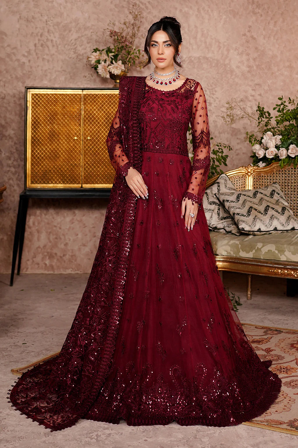 Luxury Embroidered Net Unstitched 3PC Suit By Maryams