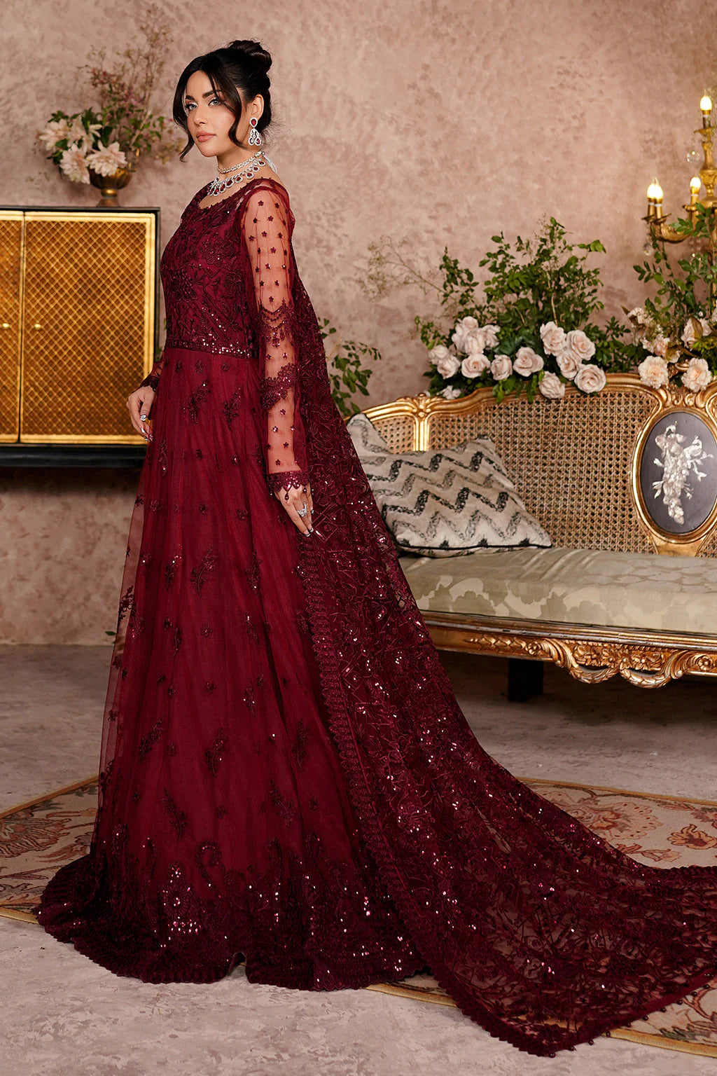 Luxury Embroidered Net Unstitched 3PC Suit By Maryams