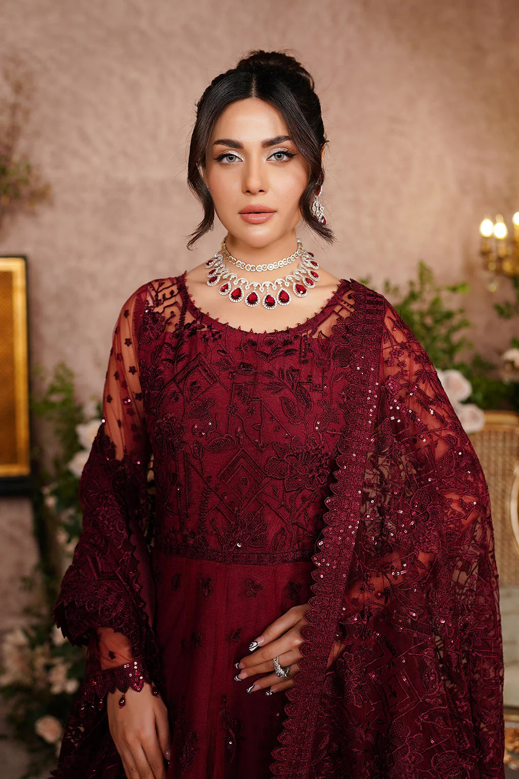 Luxury Embroidered Net Unstitched 3PC Suit By Maryams