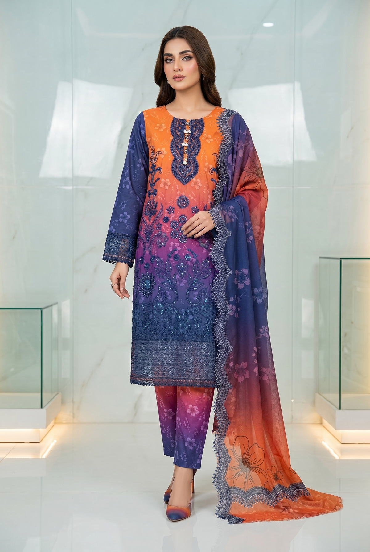 Original Stitched Binsaeed 3PC Embroidered Lawn Article 2