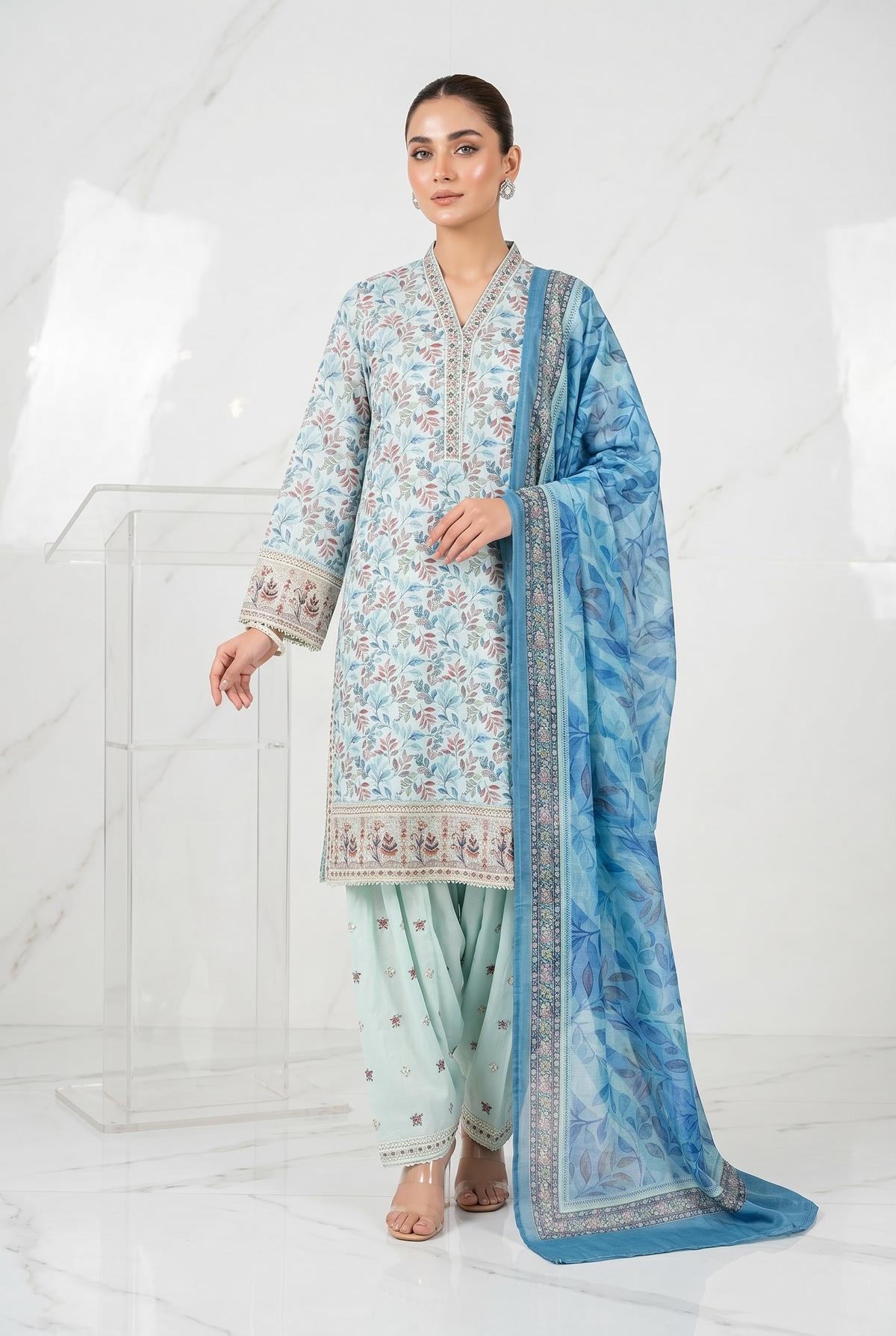 Original Stitched Binsaeed 3PC Embroidered Lawn Article 4
