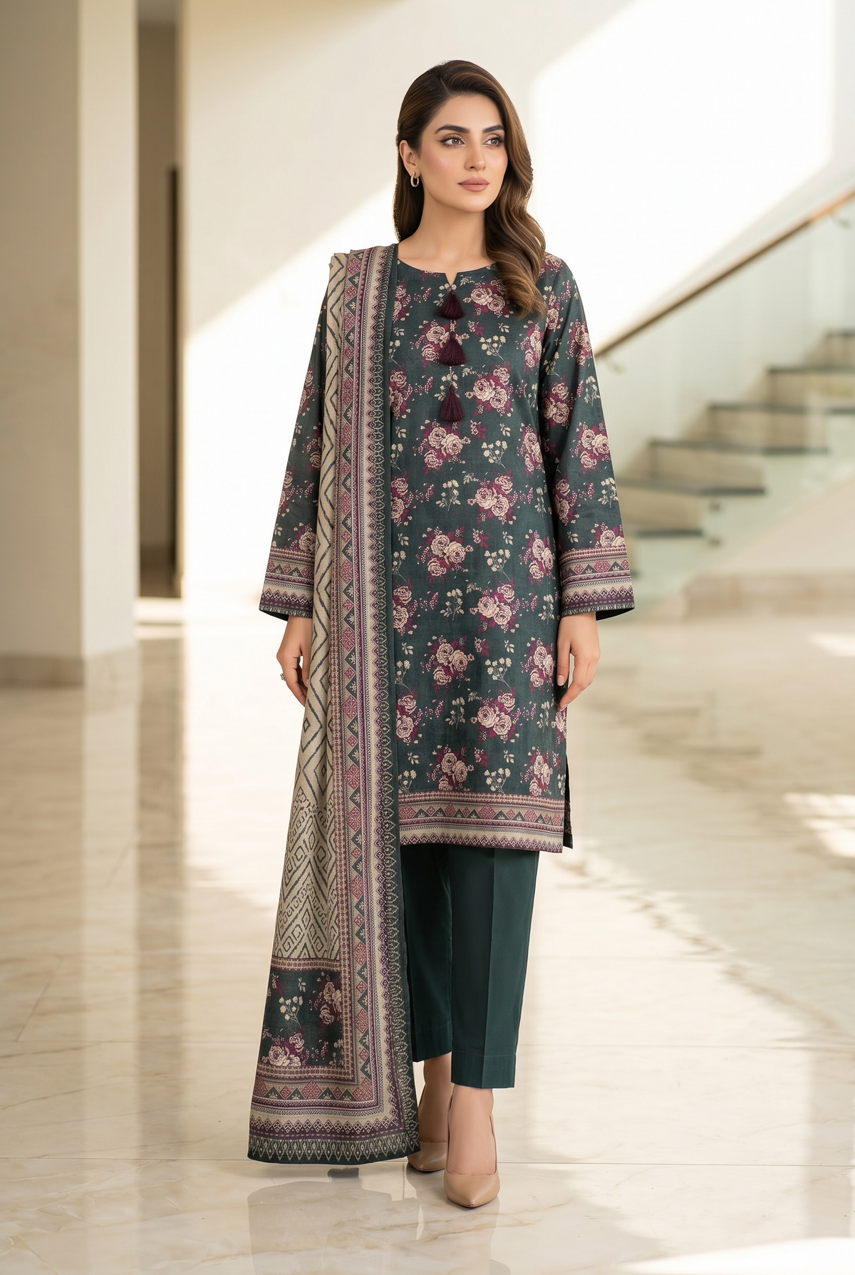 Original Stitched Binsaeed 3PC Printed Lawn Article 35
