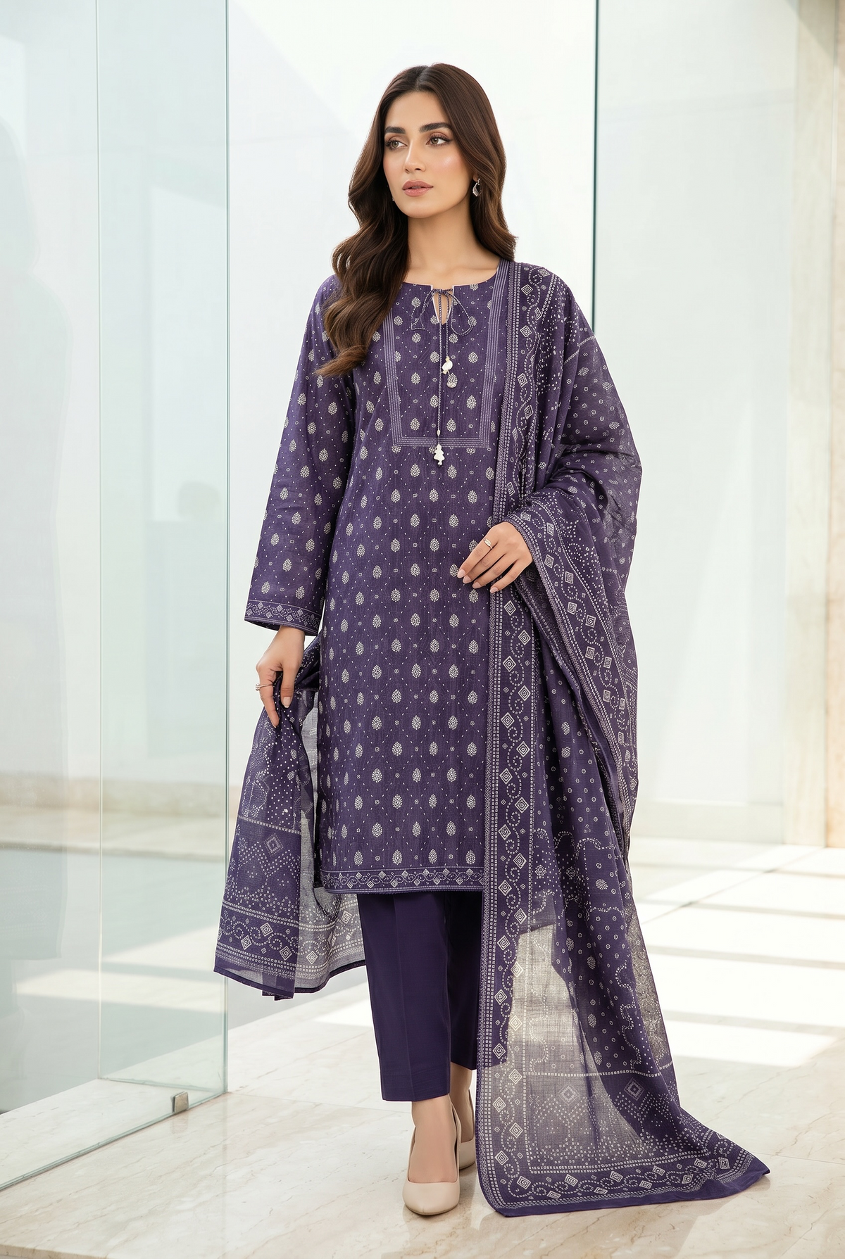 Original Stitched Binsaeed 3PC Printed Lawn Article 34
