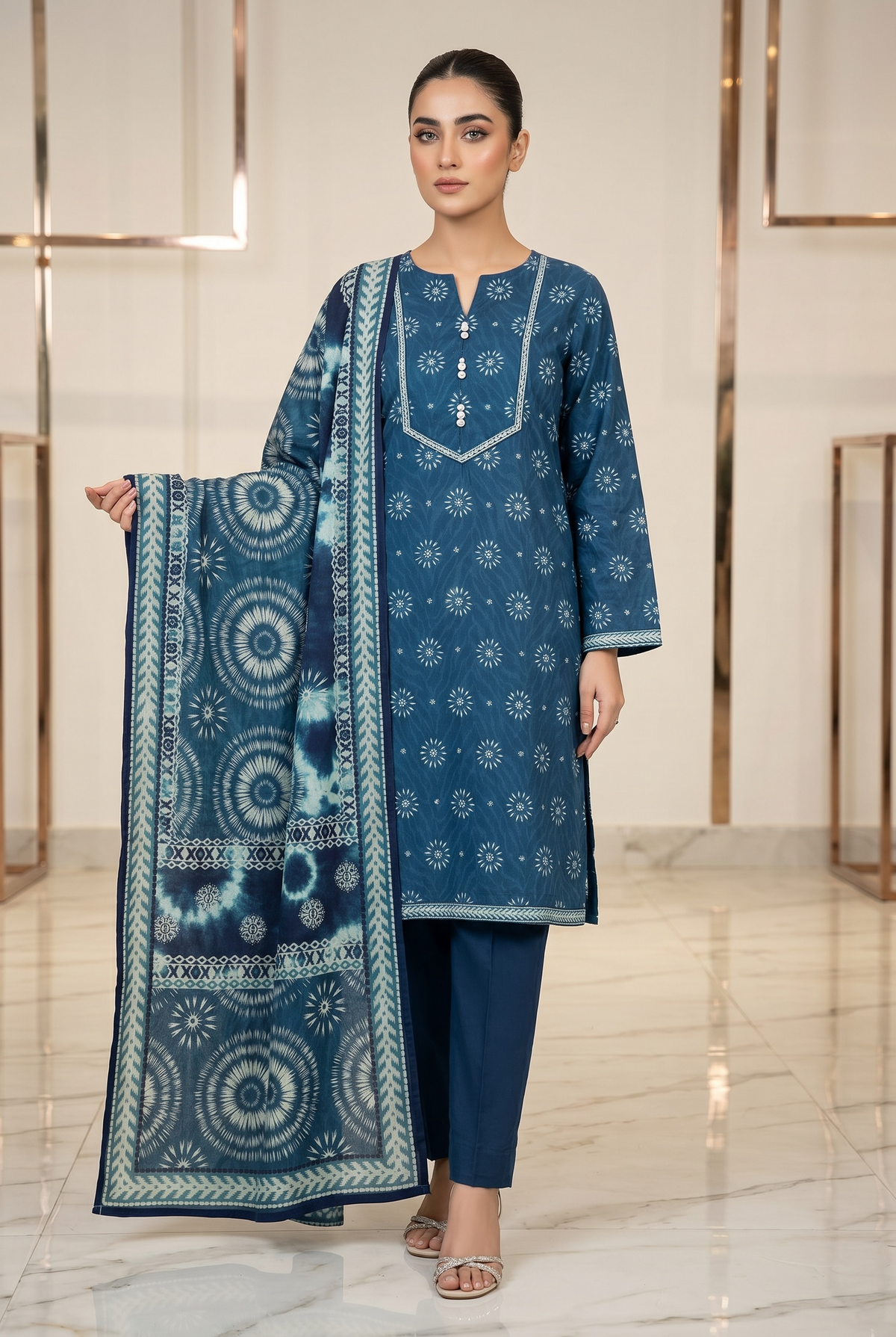 Original Stitched Binsaeed 3PC Printed Lawn Article 33
