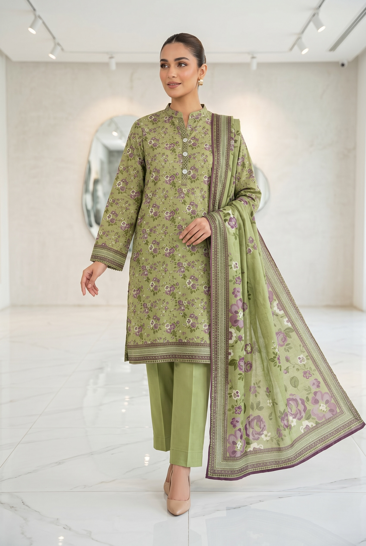 Original Stitched Binsaeed 3PC Printed Lawn Article 30