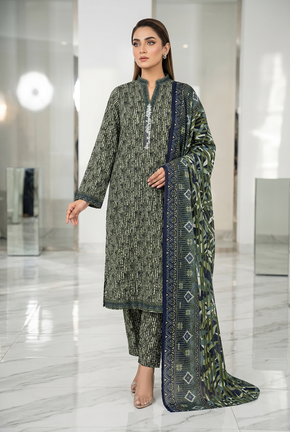 Original Stitched Binsaeed 3PC Printed Lawn Article 29