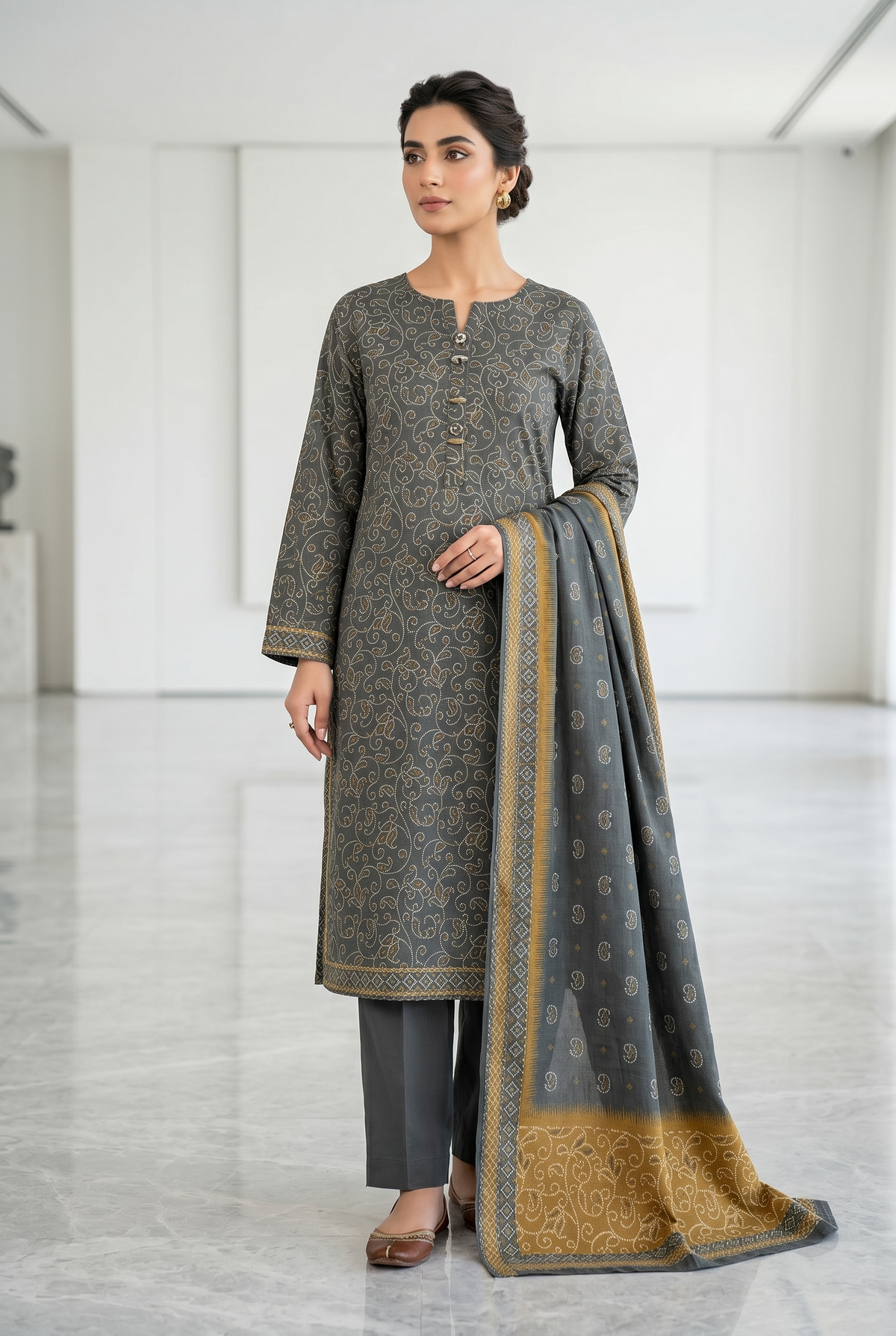 Original Stitched Binsaeed 3PC Printed Lawn Article 28