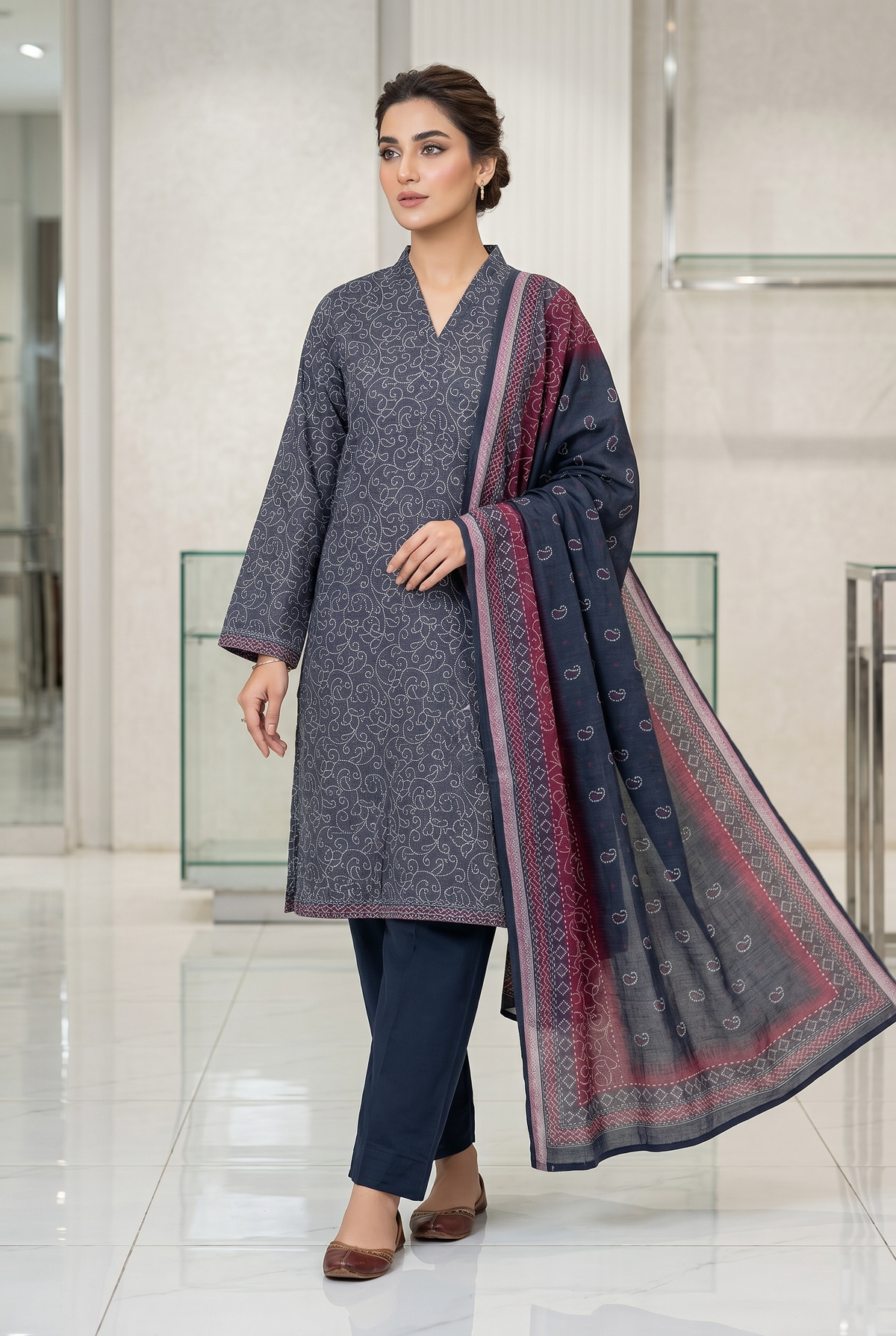 Original Stitched Binsaeed 3PC Printed Lawn Article 26