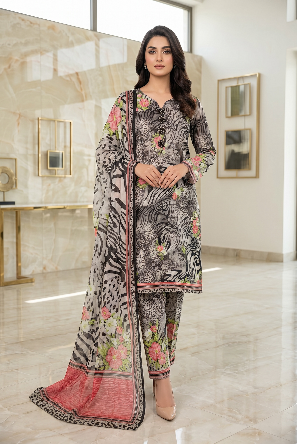Original Stitched Binsaeed 3PC Printed Lawn Article 24