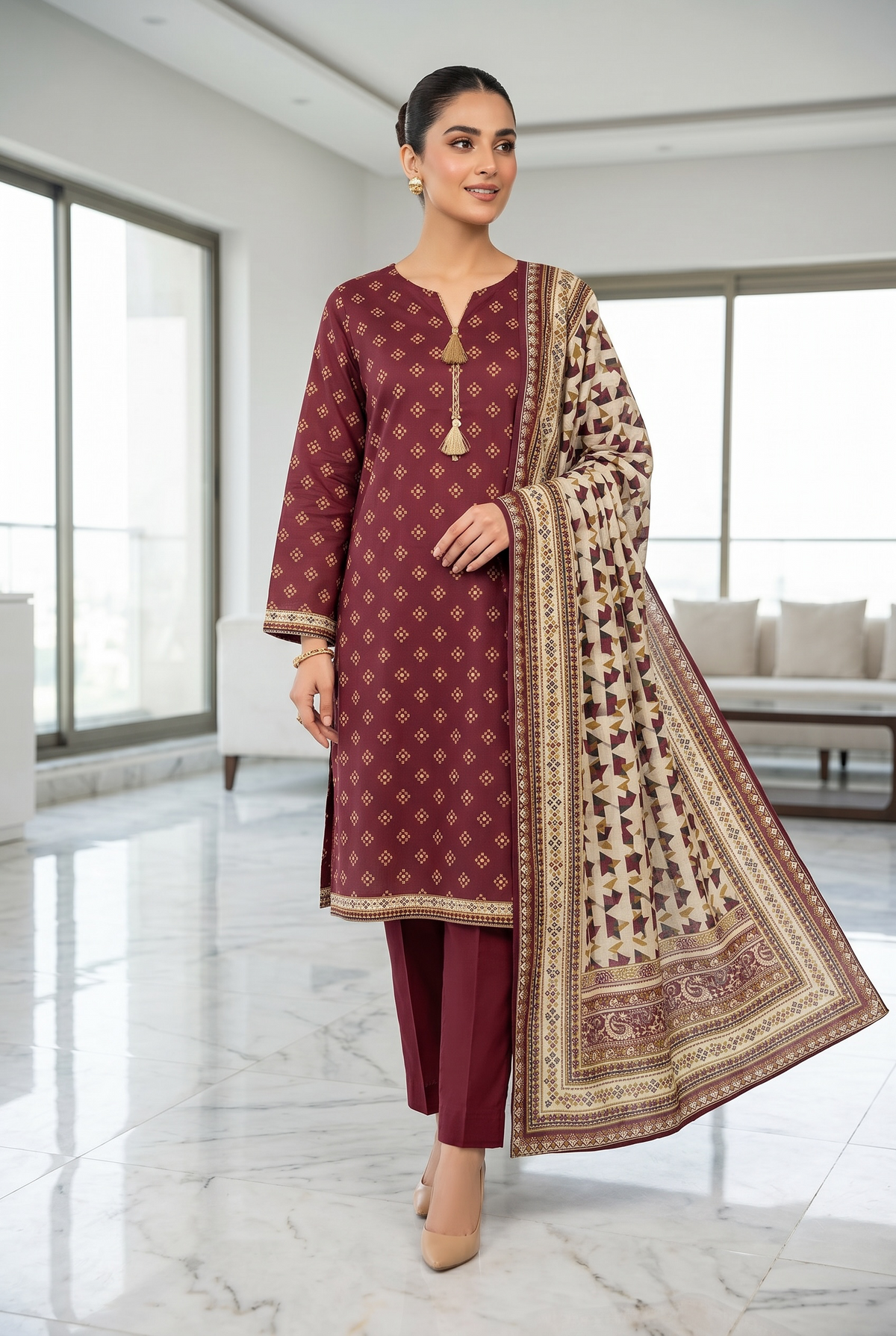 Original Stitched Binsaeed 3PC Printed Lawn Article 21