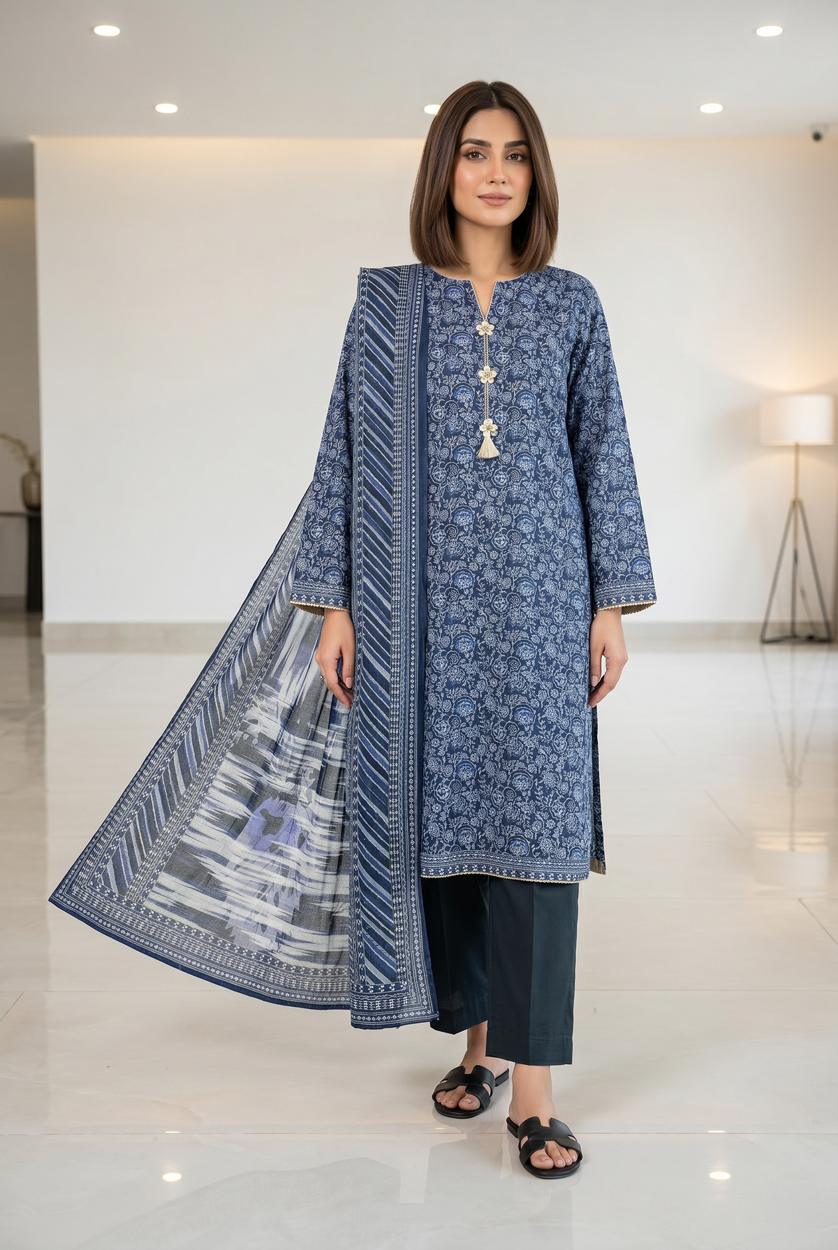 Original Stitched Binsaeed 3PC Printed Lawn Article 19