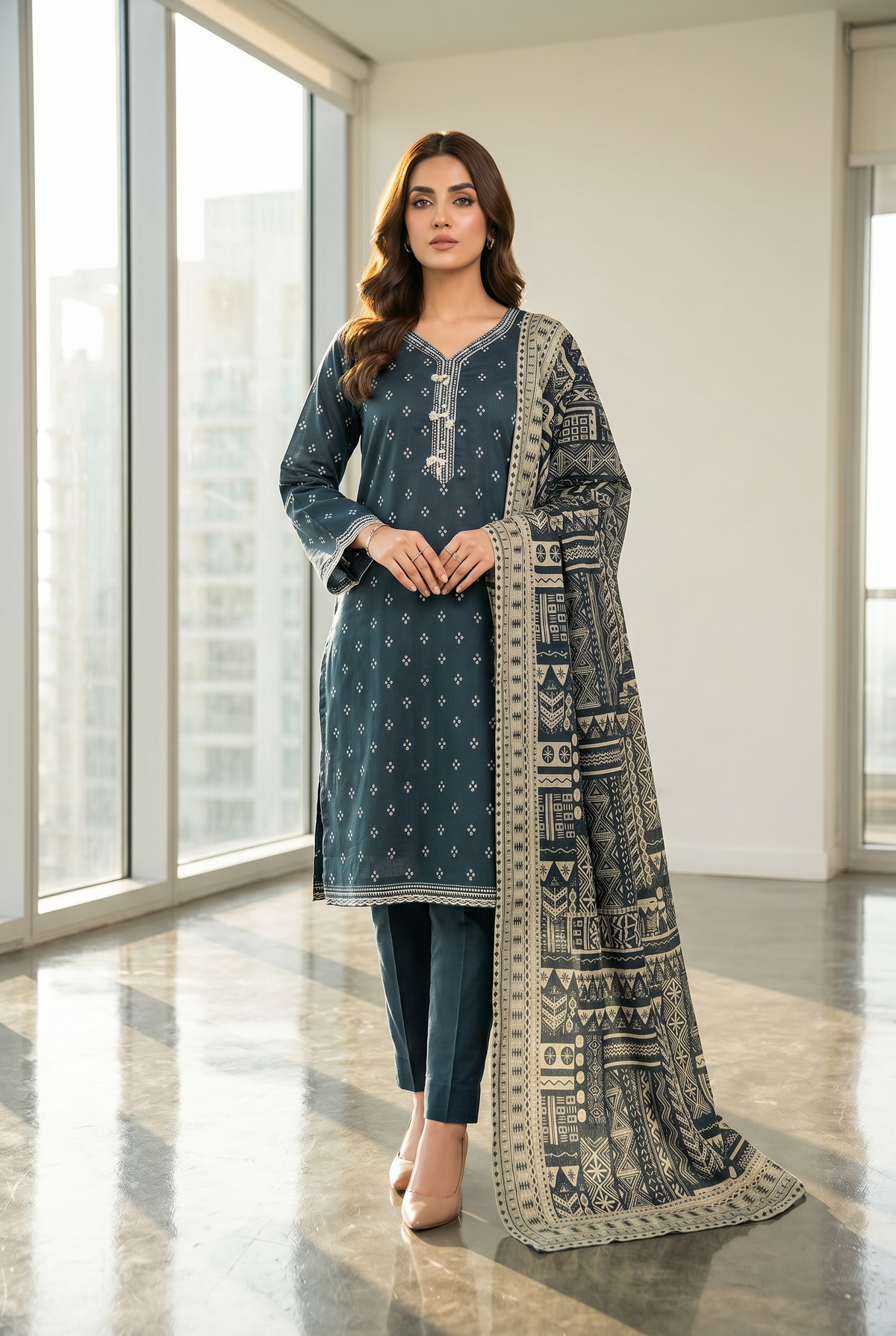 Original Stitched Binsaeed 3PC Printed Lawn Article 18