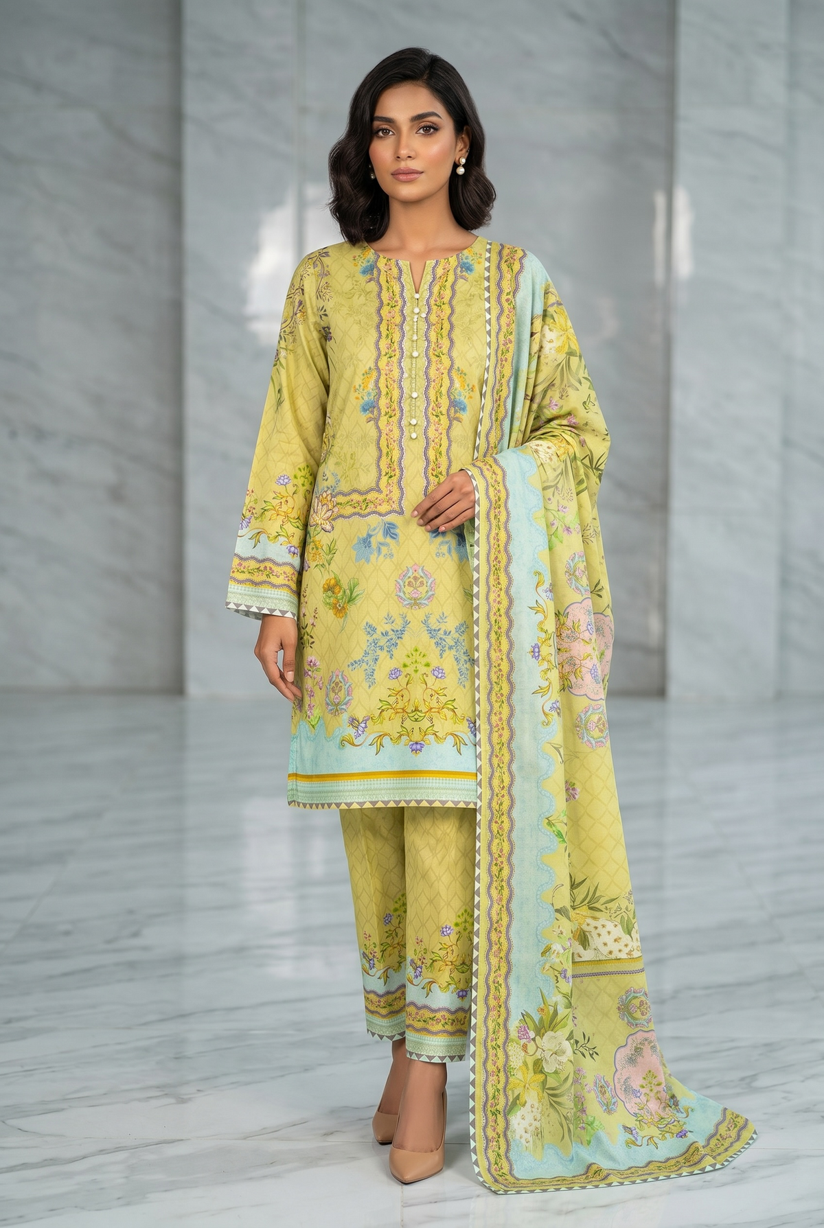 Original Stitched Binsaeed 3PC Printed Lawn Article 16