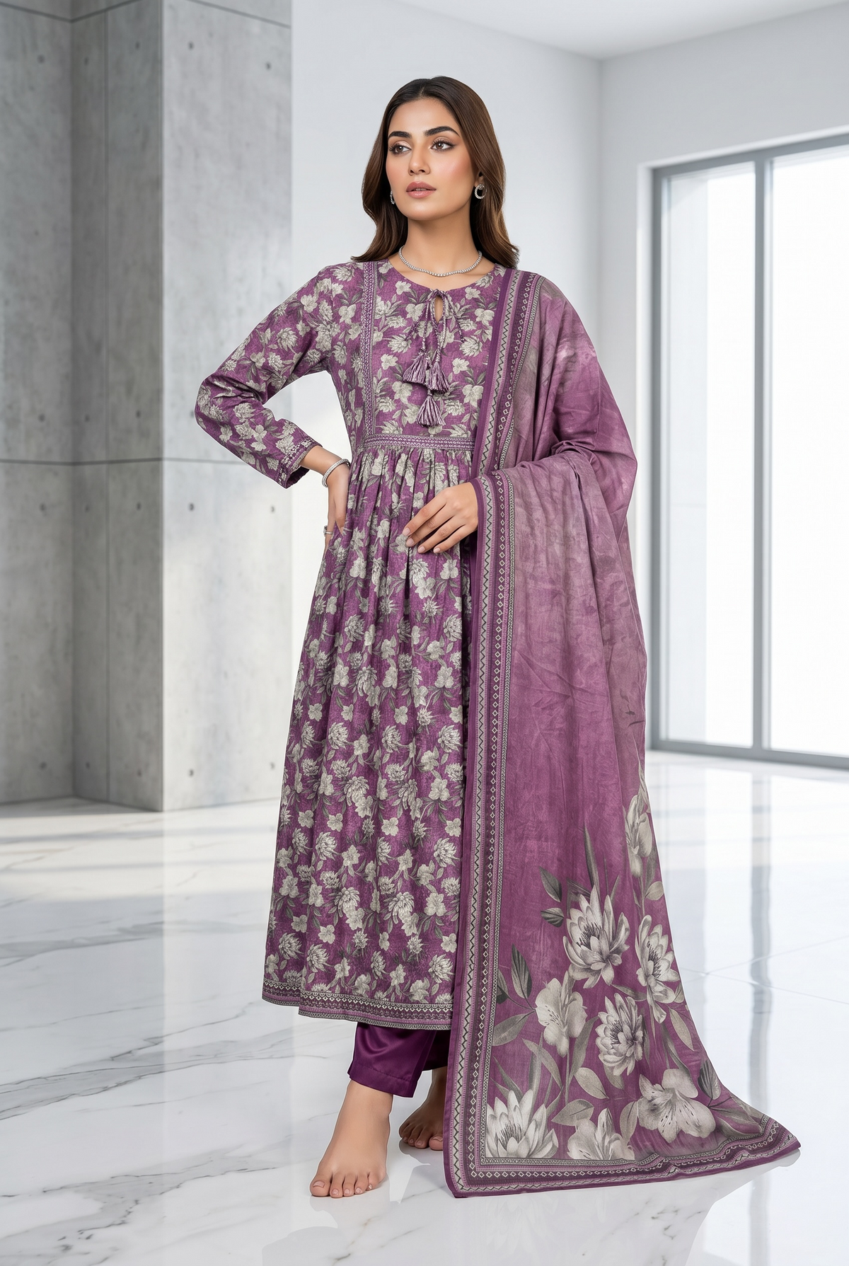 Original Stitched Binsaeed 3PC Printed Lawn Frock Article 4