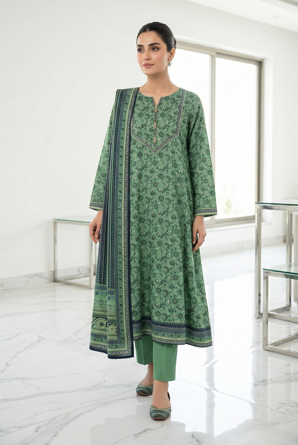 Original Stitched Binsaeed 3PC Printed Lawn Frock Article 3