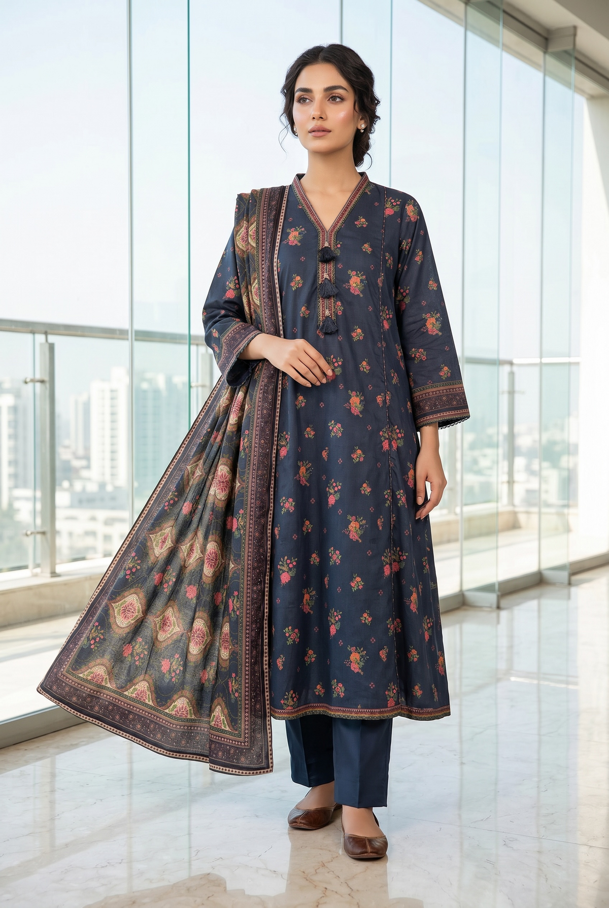 Original Stitched Binsaeed 3PC Printed Lawn Frock Article 5