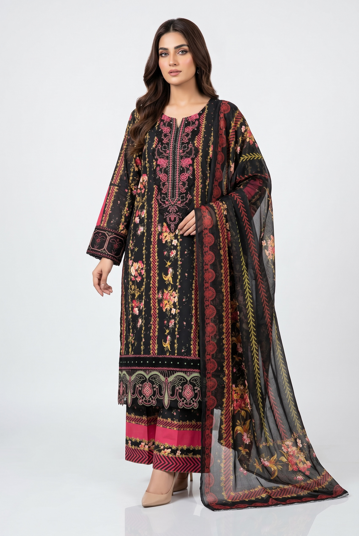 Original Stitched Binsaeed 3PC Embroidered Lawn Article 5