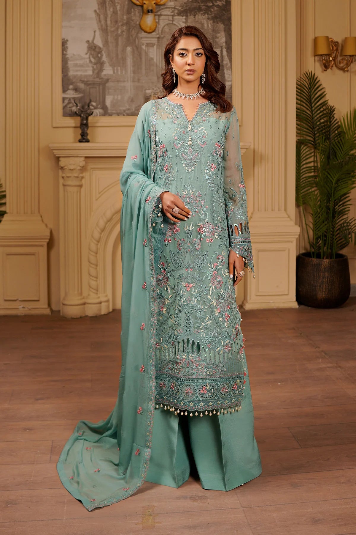 Luxury Embroidered Chiffon Unstitched 3PC Suit By Maryams