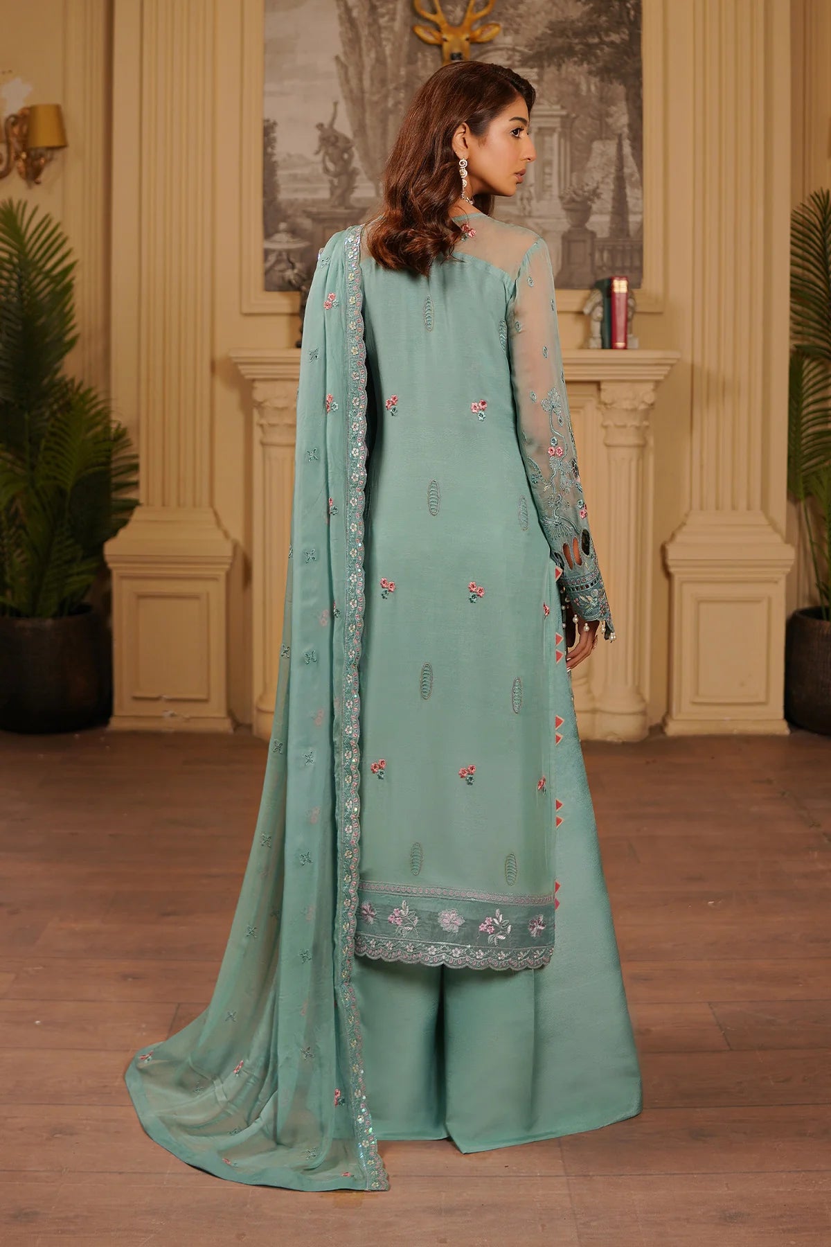 Luxury Embroidered Chiffon Unstitched 3PC Suit By Maryams