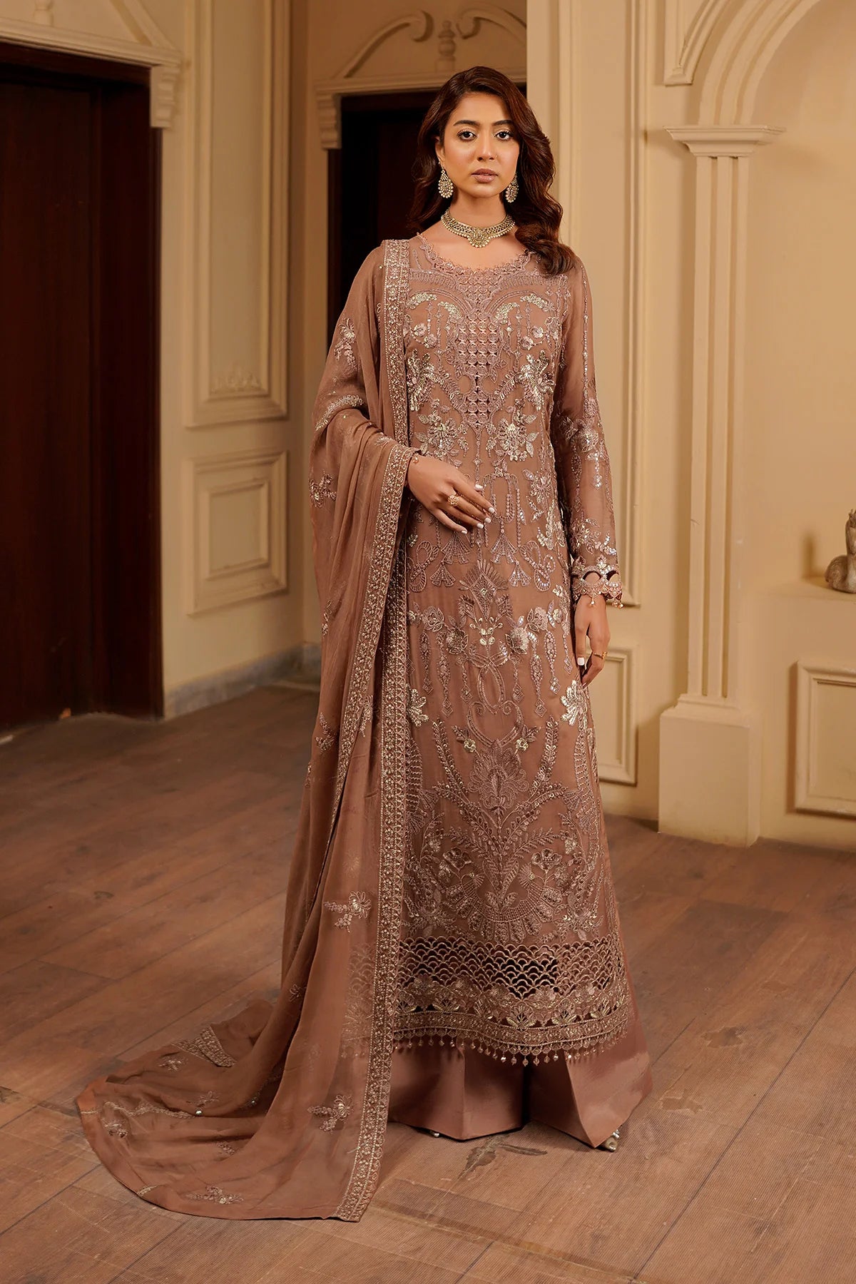 Luxury Embroidered Chiffon Unstitched 3PC Suit By Maryams