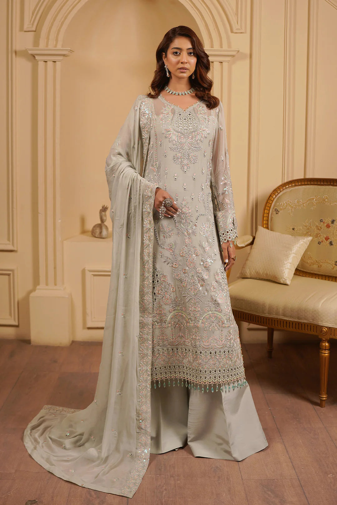 Luxury Embroidered Chiffon Unstitched 3PC Suit By Maryams