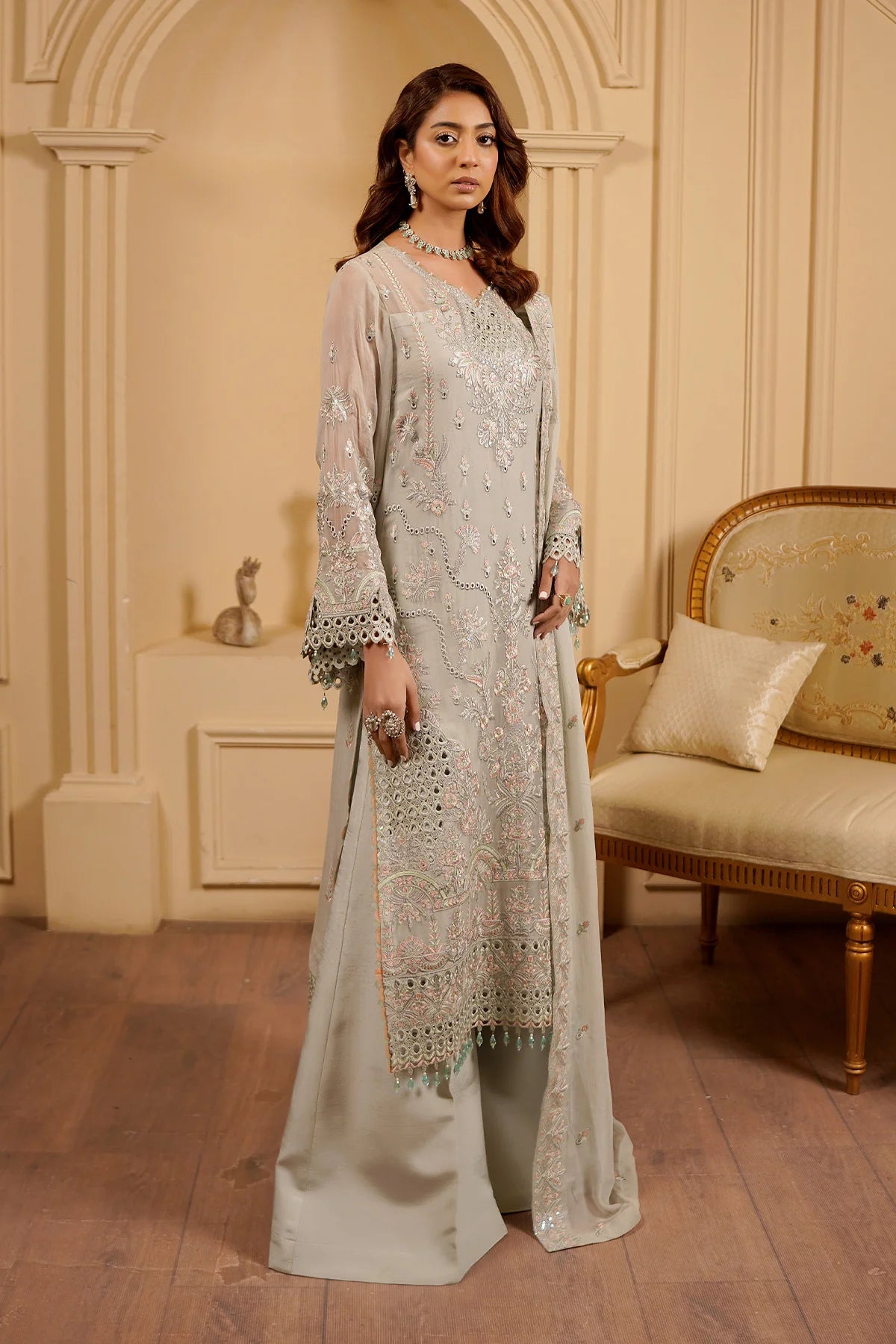 Luxury Embroidered Chiffon Unstitched 3PC Suit By Maryams