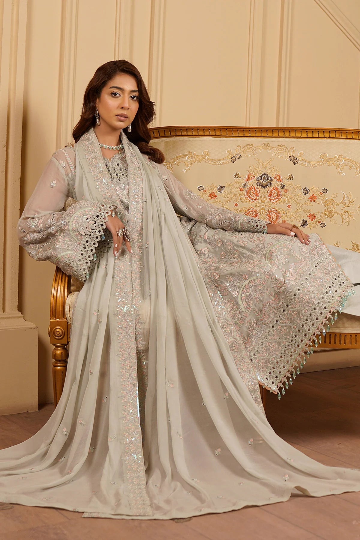 Luxury Embroidered Chiffon Unstitched 3PC Suit By Maryams