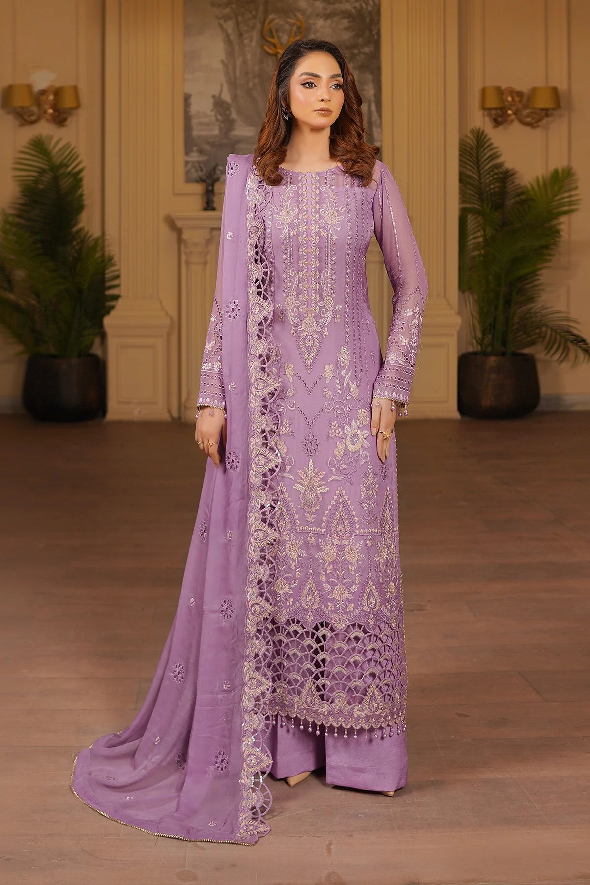 Luxury Embroidered Chiffon Unstitched 3PC Suit By Maryams