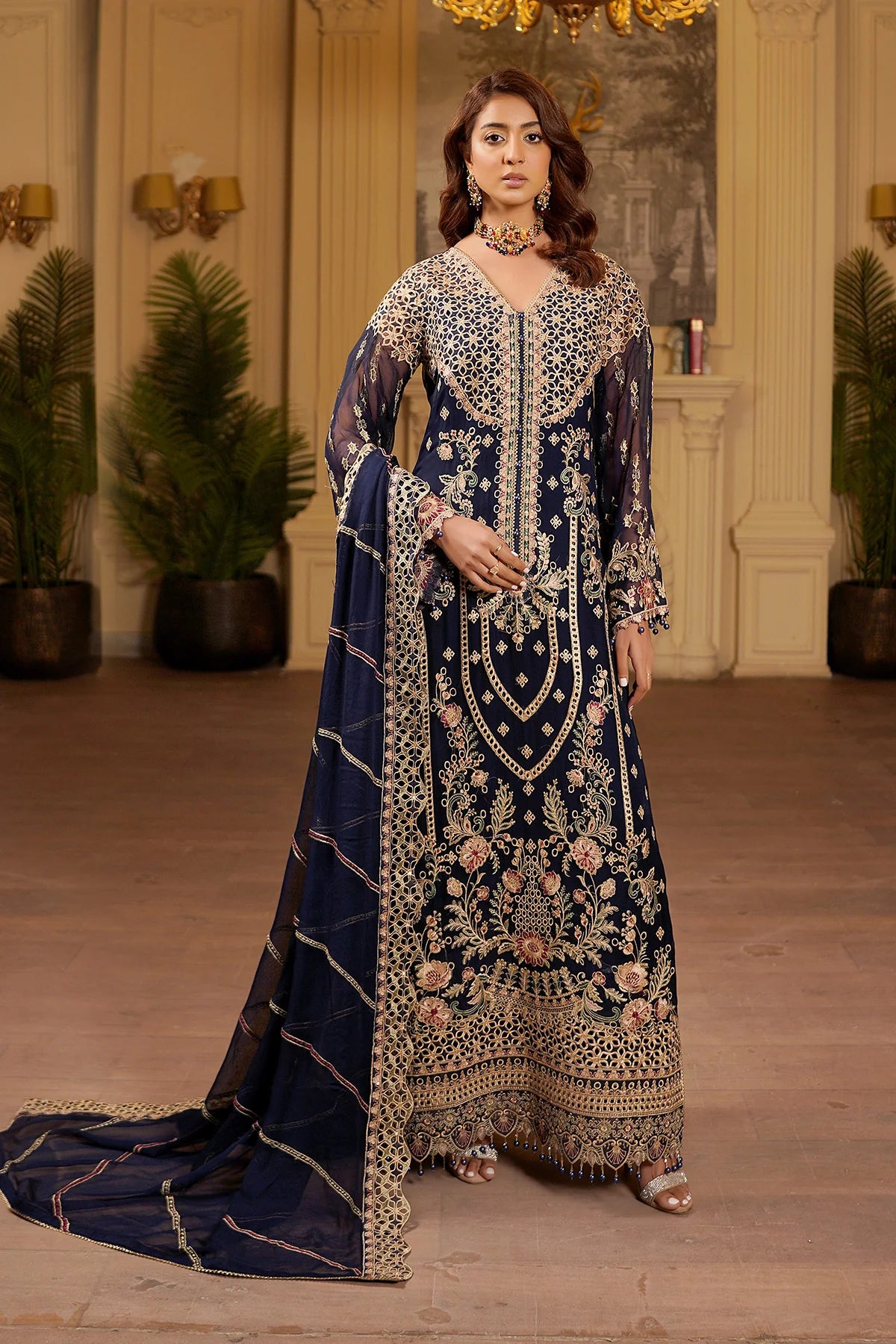 Luxury Embroidered Chiffon Unstitched 3PC Suit By Maryams
