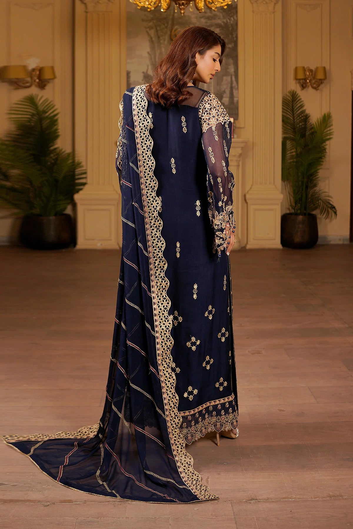 Luxury Embroidered Chiffon Unstitched 3PC Suit By Maryams