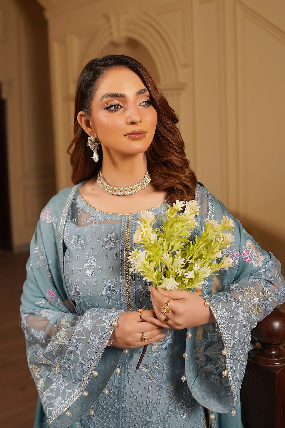 Luxury Embroidered Chiffon Unstitched 3PC Suit By Maryams