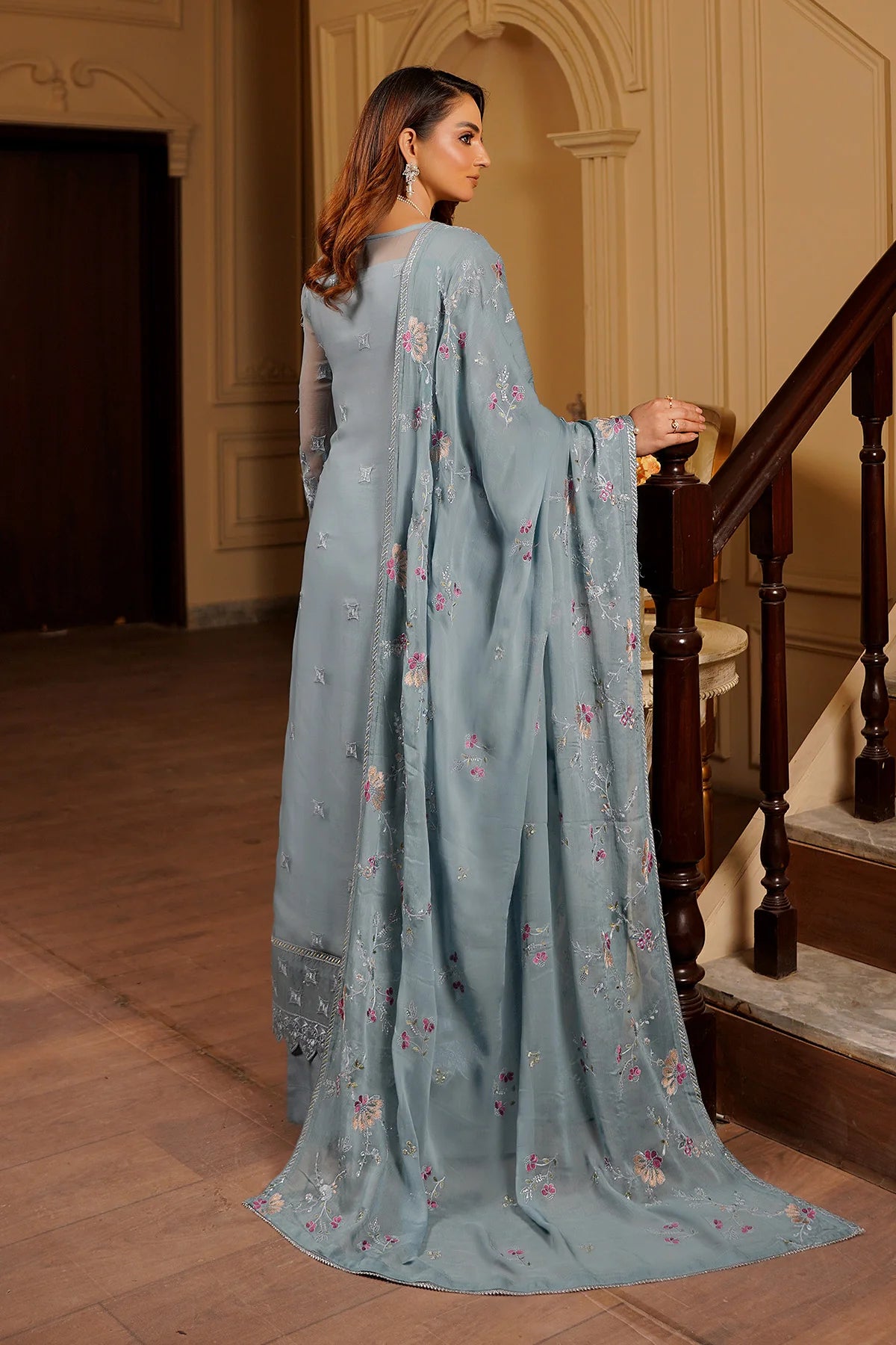 Luxury Embroidered Chiffon Unstitched 3PC Suit By Maryams