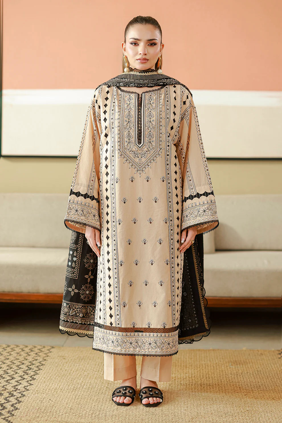 ZELLBURY ChikanKari Embroidered Shirt Shalwar Dupatta 3PC 4047