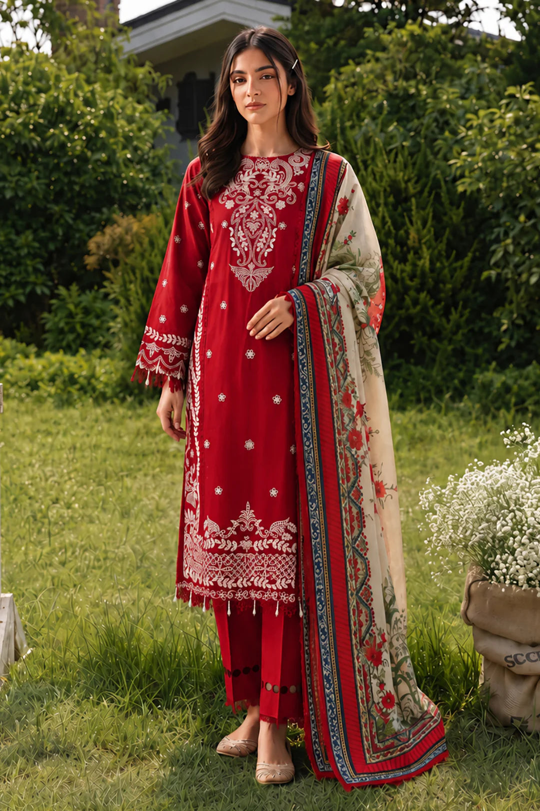ZELLBURY | ChikanKari 3PC Embroidered Shirt Shalwar Dupatta