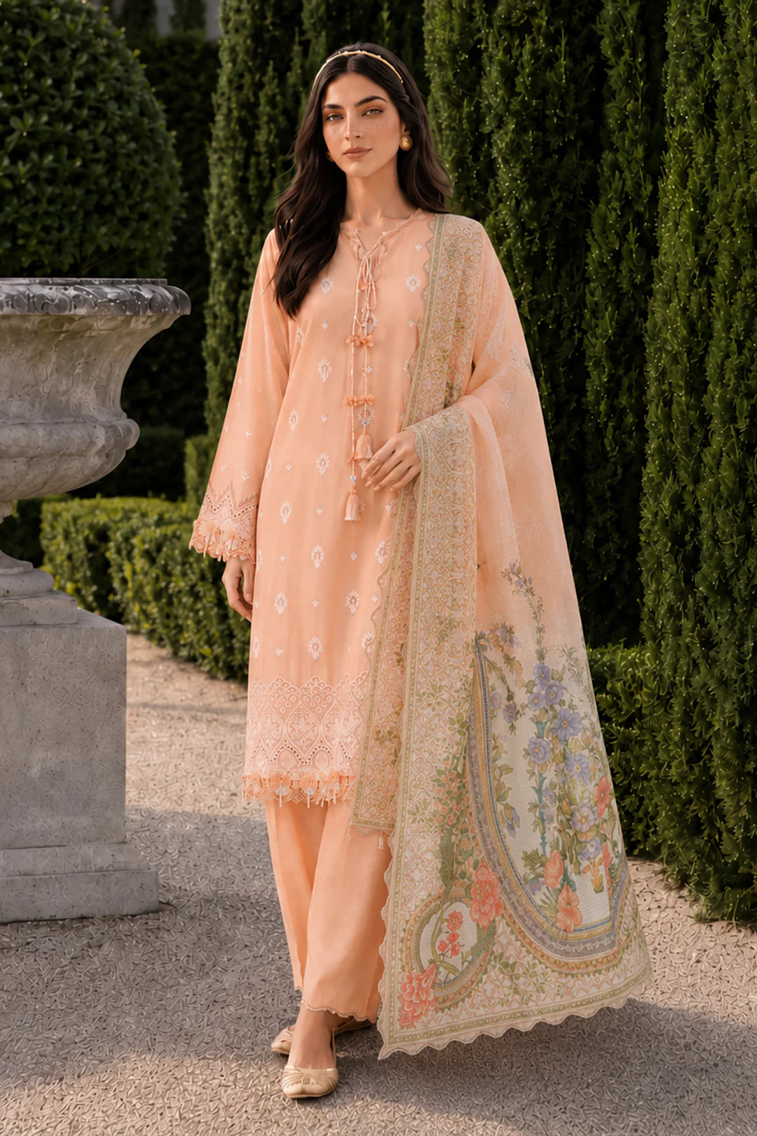 ZELLBURY | ChikanKari 3PC Embroidered Shirt Shalwar Dupatta