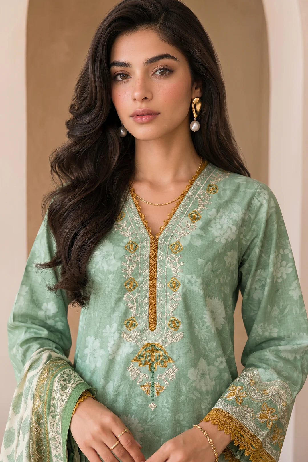 ZELLBURY | Embroidered Cotton 3PC 0053