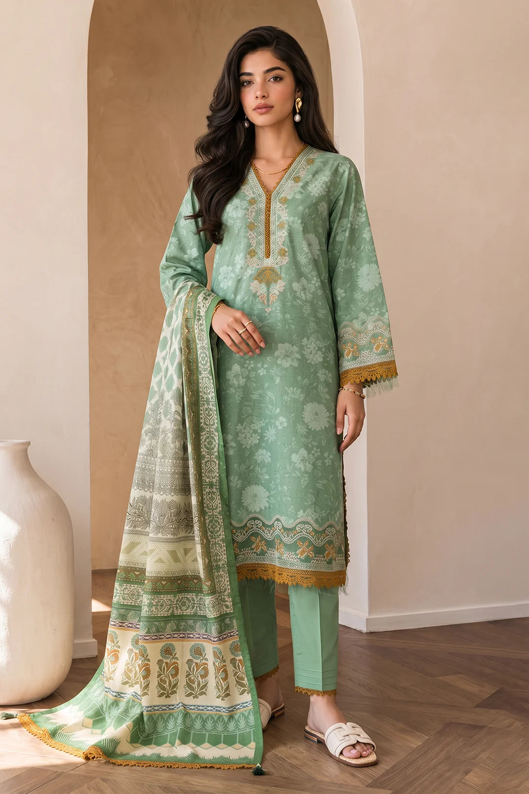 ZELLBURY | Embroidered Cotton 3PC 0053