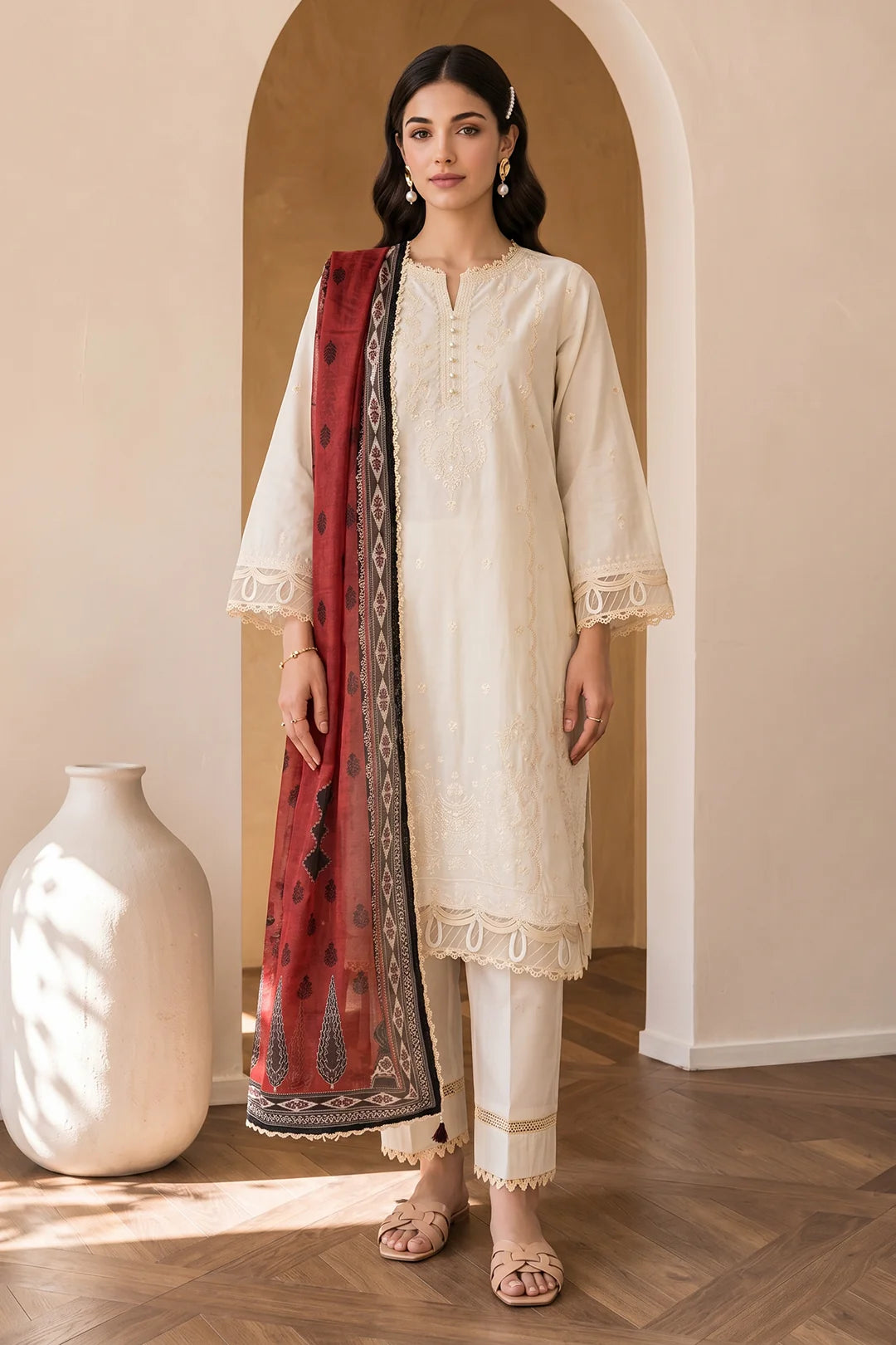 ZELLBURY | Embroidered Cotton 3PC 0059