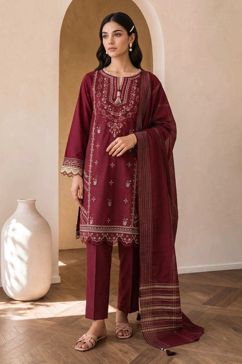 ZELLBURY | Embroidered Cotton 3PC 0061