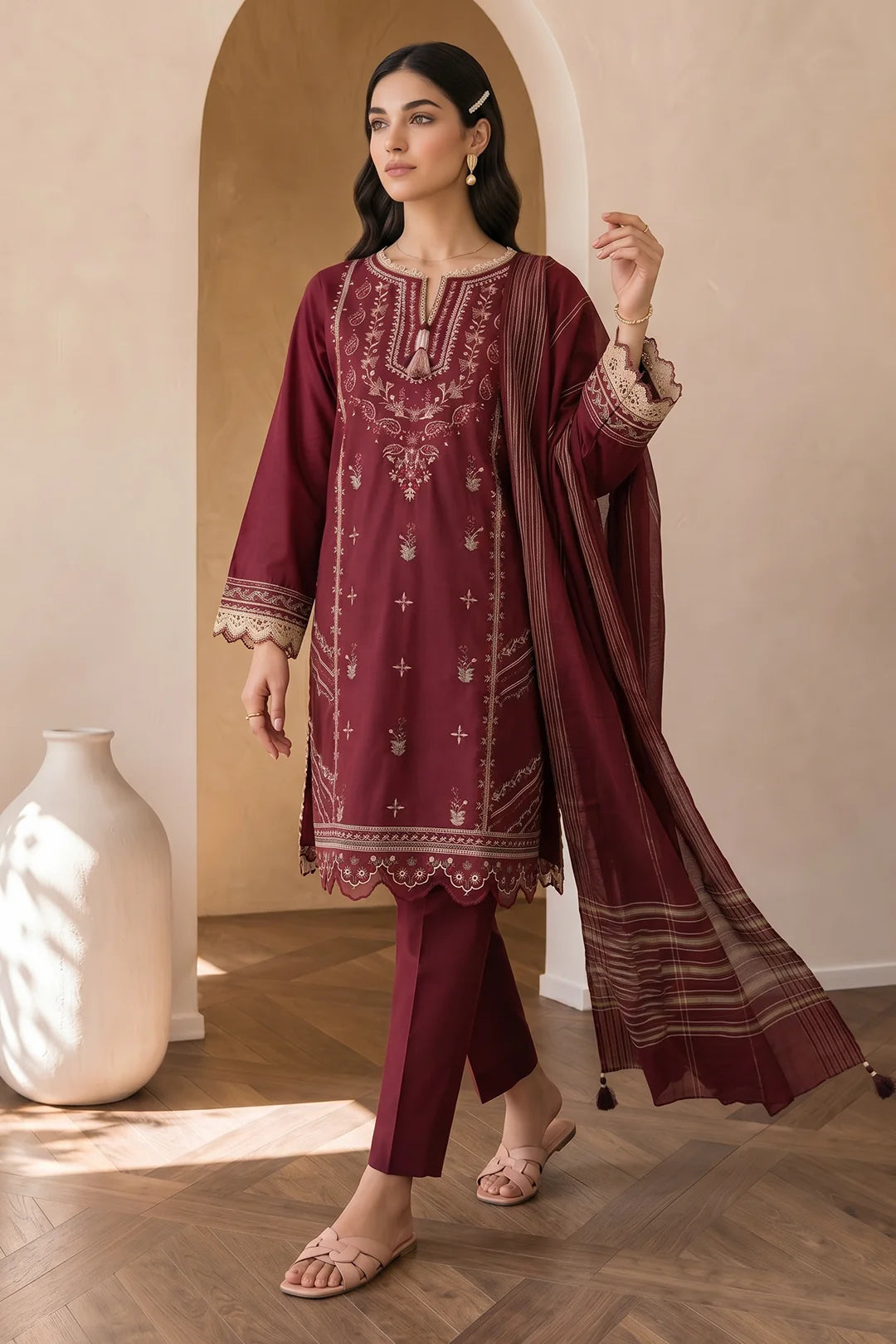 ZELLBURY | Embroidered Cotton 3PC 0061