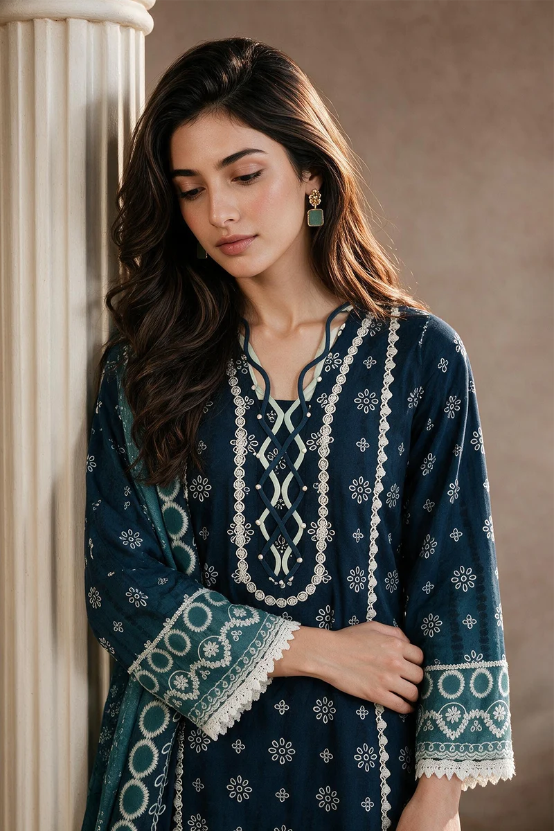 ZELLBURY | Printed Cotton 2PC Shirt Dupatta 0002