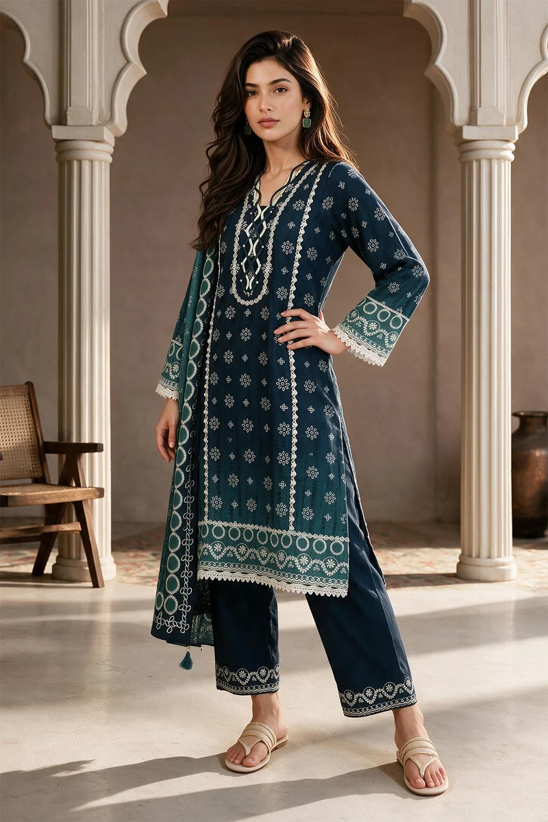 ZELLBURY | Printed Cotton 2PC Shirt Dupatta 0002