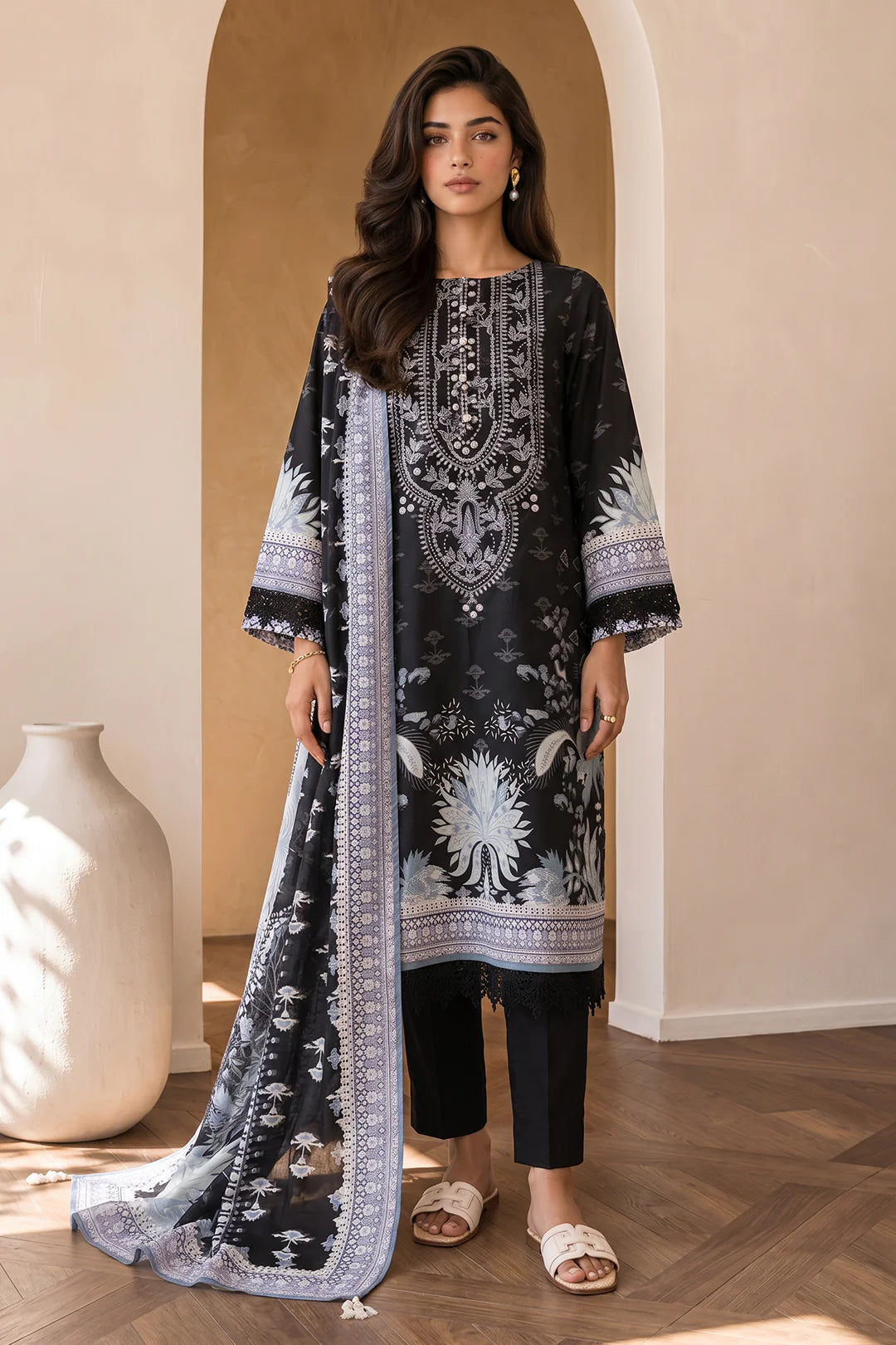 Zellbury 3PC Embroidered Shirt Shalwar Dupatta 0711