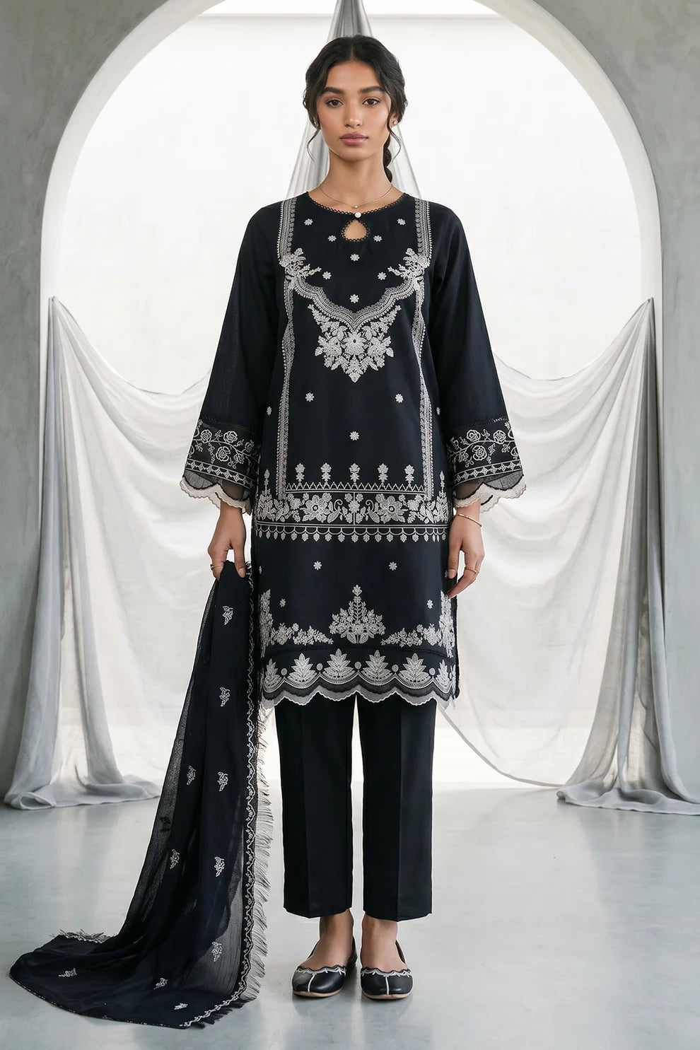 Zellbury 3PC Embroidered Shirt Shalwar Dupatta  1105
