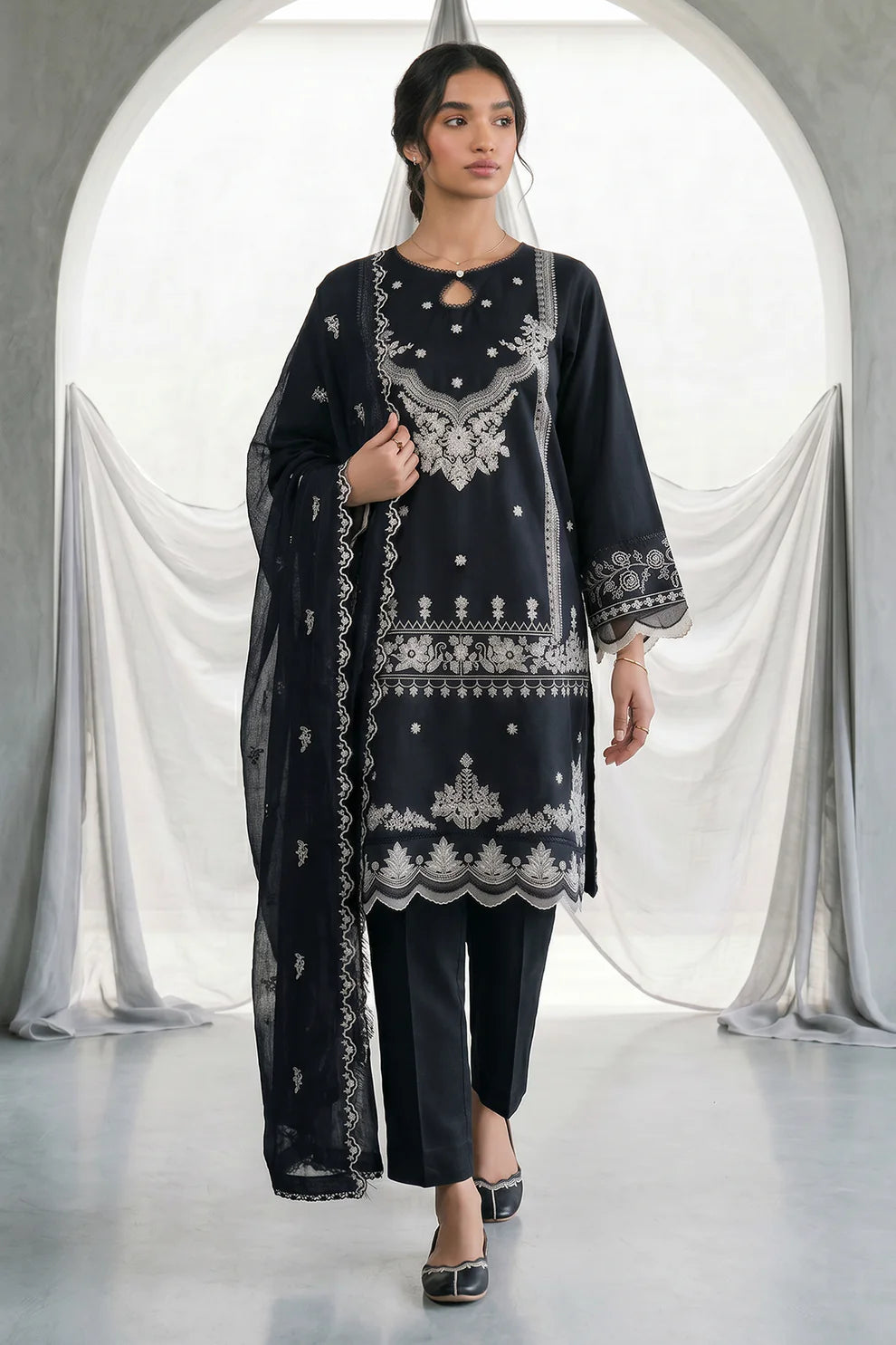 Zellbury 3PC Embroidered Shirt Shalwar Dupatta  1105